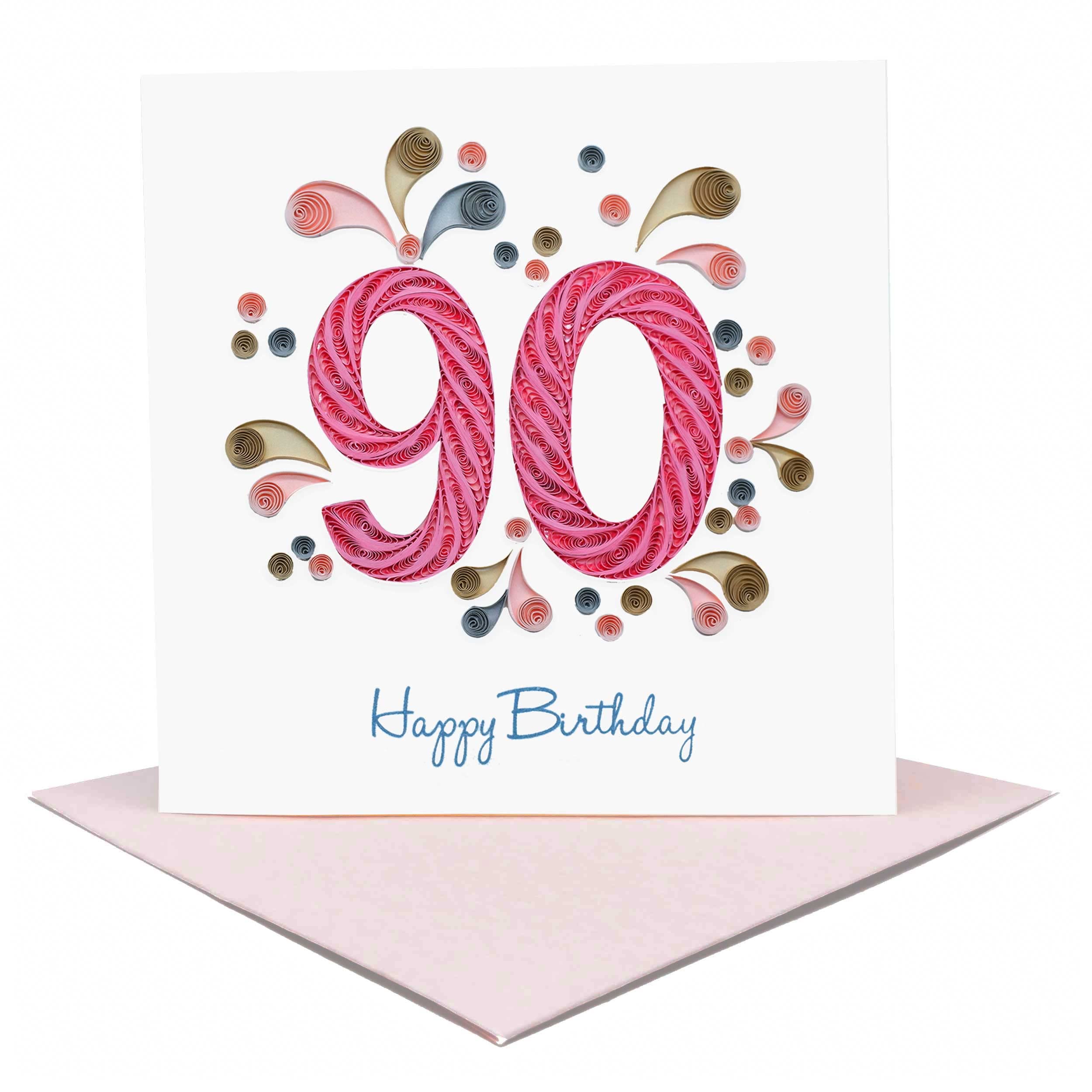 90th Birthday Quilling Card - Elegant Handmade 90 Design with Heartfelt Message Inside | Perfect for Milestone Celebrations & Gift Giving