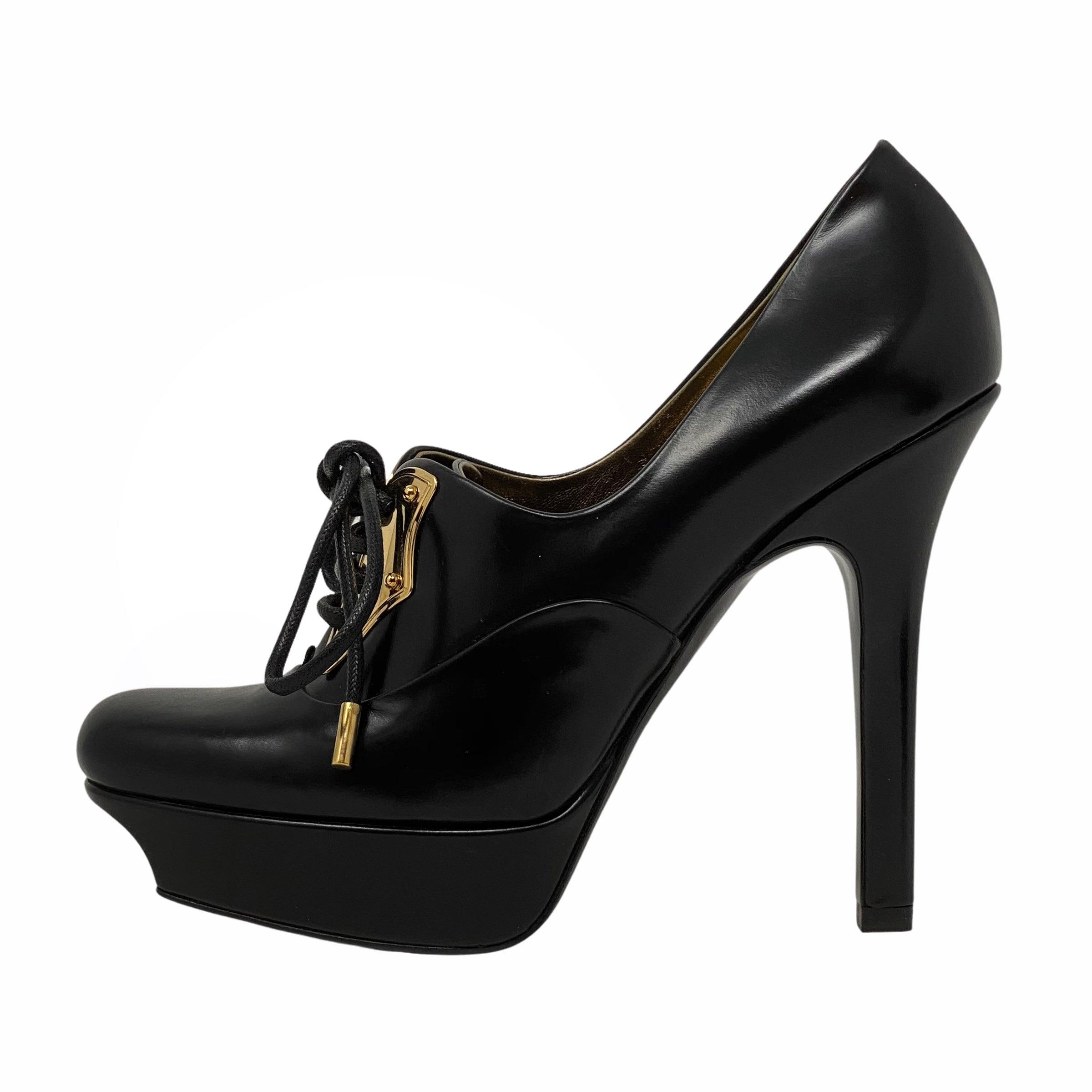 Gucci Black Leather Oxford Platform Pumps Women's Size 35.5 - Elegant Dress Shoes for Office, Party & Formal Events