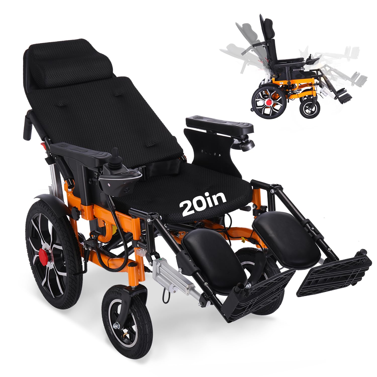 Foldable Electric Wheelchair for Adults - Lightweight Reclining Power Wheelchair with 20-Mile Range, All-Terrain Motorized Wheelchair for Seniors & Disabled (Supports 330 lbs) - Perfect for Indoor/Outdoor Use, Travel & Daily Mobility