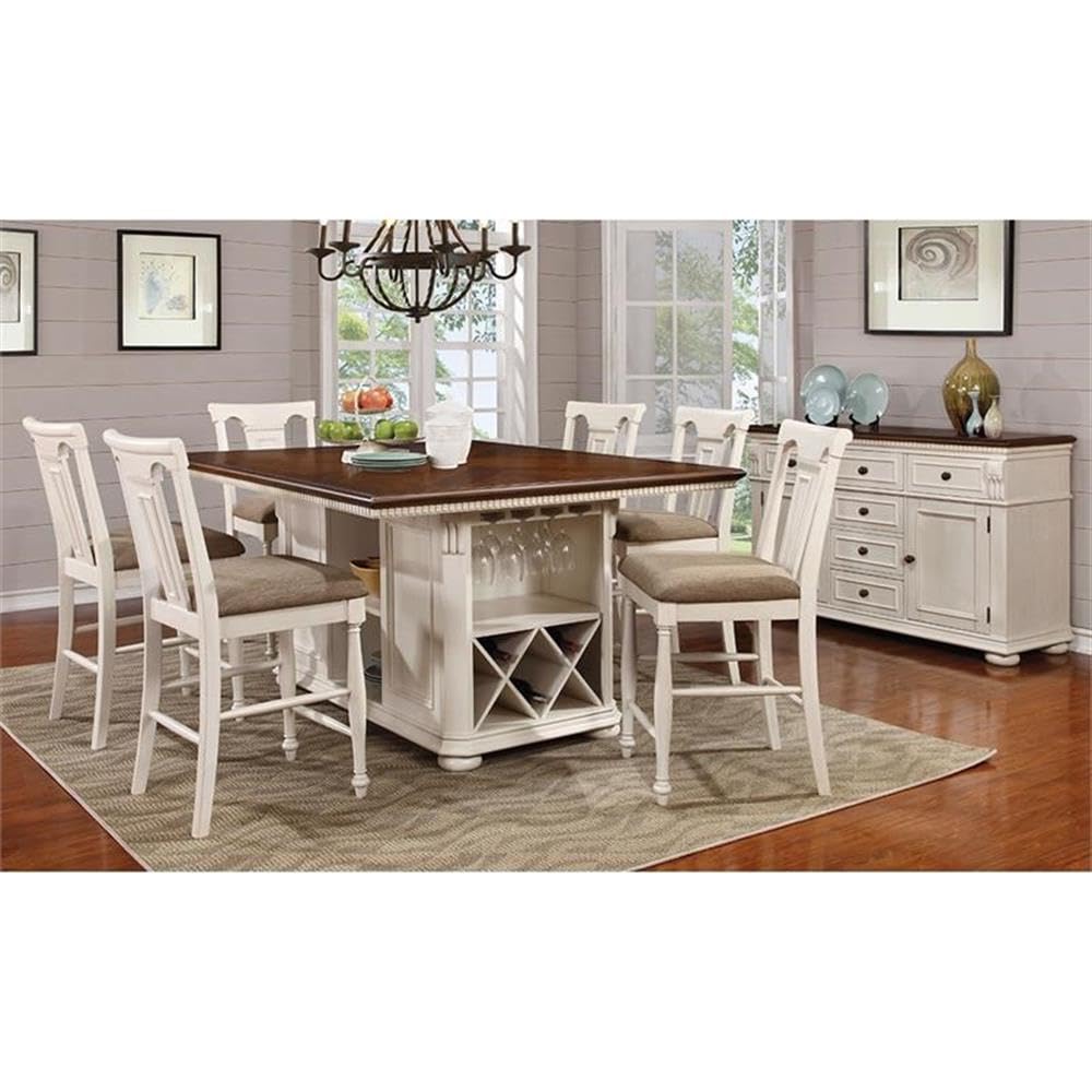 Furniture of America Hendrix 7-Piece Wood Counter Height Dining Table Set in Cherry & White - Perfect for Kitchen, Breakfast Nook, Small Space Dining & Apartment Decor
