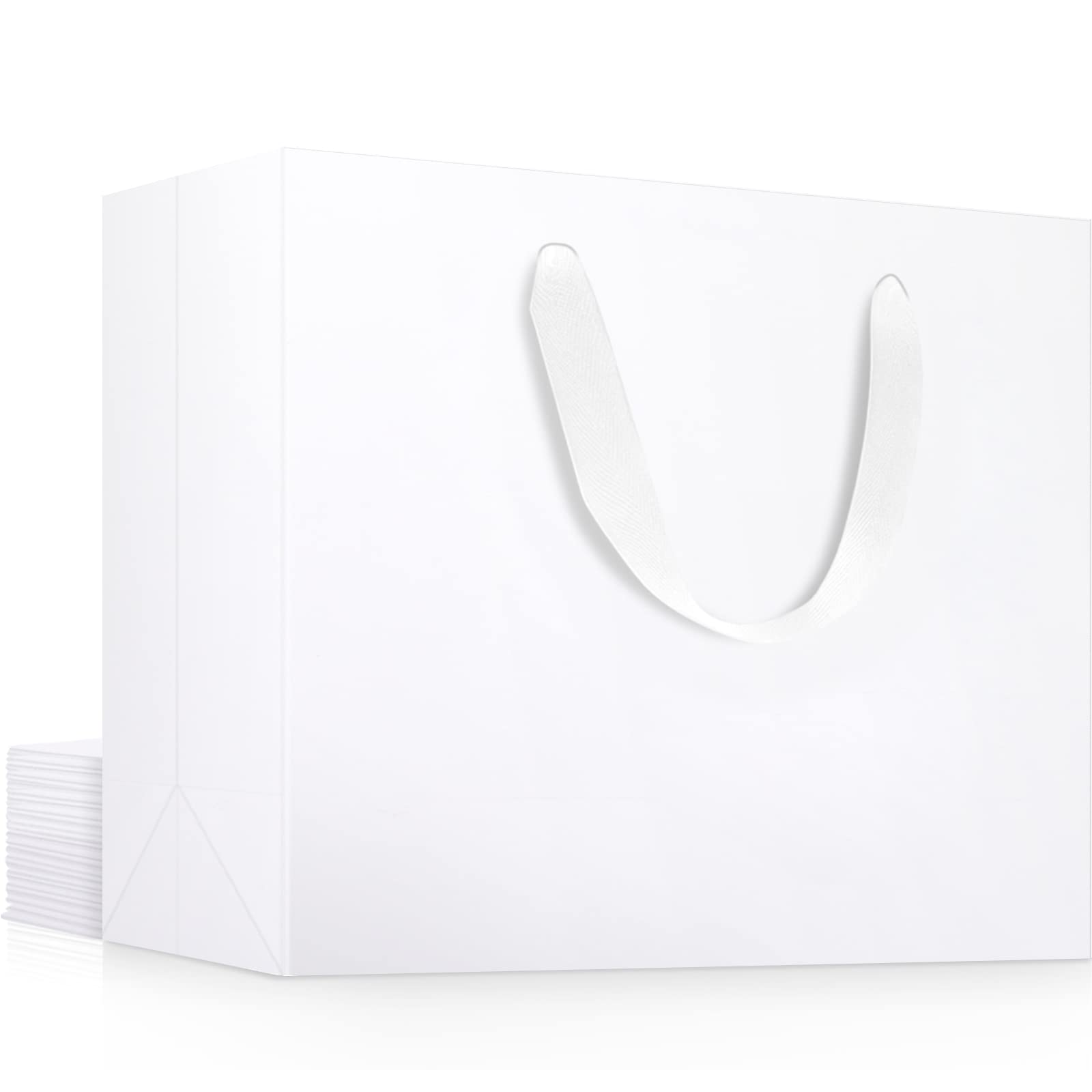 EUSOAR 12-Pack Extra Large White Kraft Paper Gift Bags with Handles - 16x6x12 Inches Heavy Duty Shopping Bags for Retail, Boutique, Party Favors & Merchandise - Perfect for Wedding, Birthday Gifts & Store Packaging