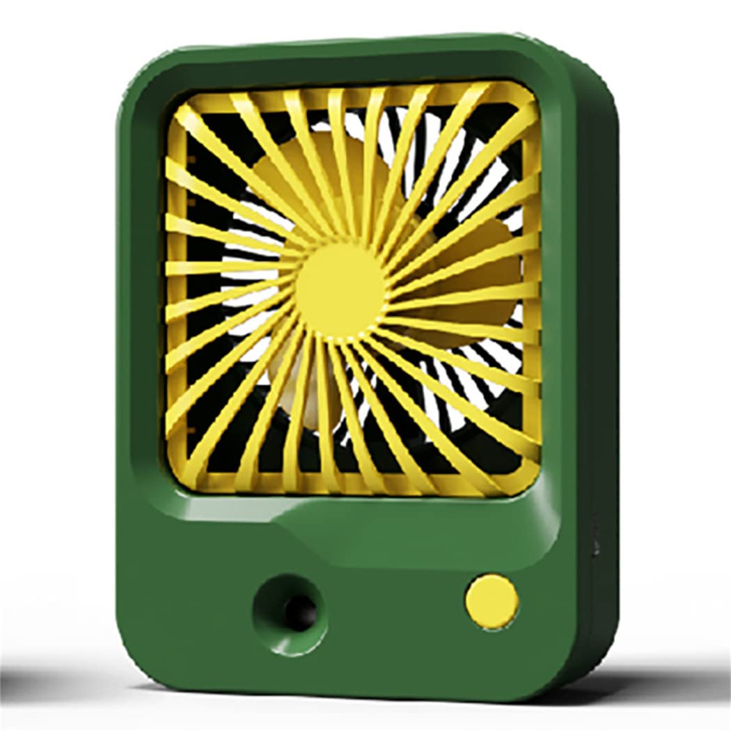 CAUME Portable USB Rechargeable Handheld Mini Fan with Water Spray - 3 Speed Cooling Fan & Personal Humidifier for Outdoor, Travel, Camping, Office & Home Use (Yellow/Green)