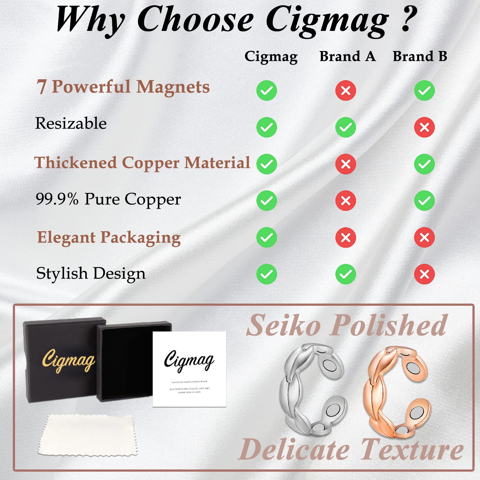 2PCS Adjustable Copper Rings for Women - Calmi & Tensor Rings for Stress Relief, Healing & Energy Balancing - Perfect for Meditation, Yoga & Everyday Wear
