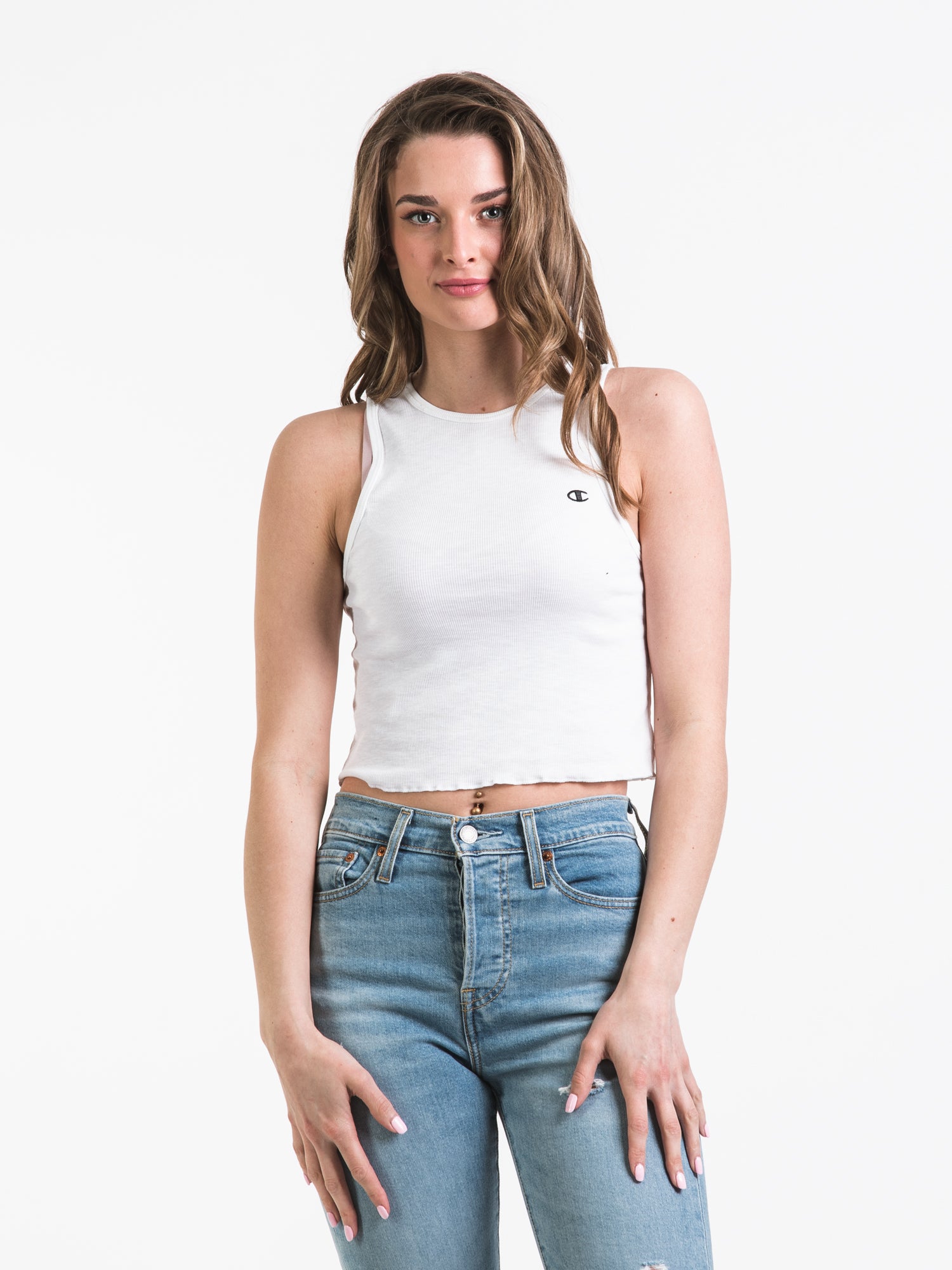 Champion Ribbed Lettuce Edge Tank Top for Women - Soft Stretch Comfort Fit Casual Wear - Perfect for Gym, Yoga, and Summer Outfits