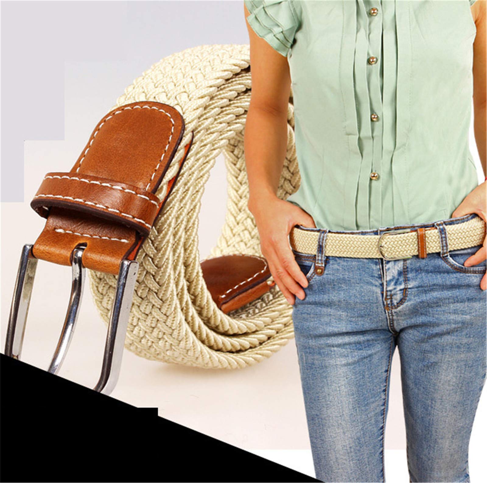 Andongnywell Men's Woven Stretch Braided Belt - Adjustable Casual Jeans Belt for Pants | Perfect for Office, Casual Wear & Daily Outfits