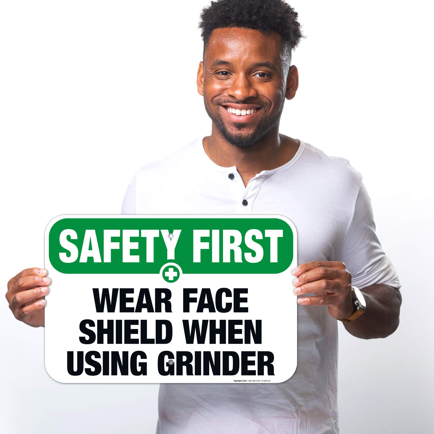 OSHA Safety Sign - Wear Face Shield When Using Grinder, 12x18 Inches Rust-Free .063 Aluminum, Fade-Resistant for Workplace Safety | Made in USA | Ideal for Construction Sites, Factories & Workshops