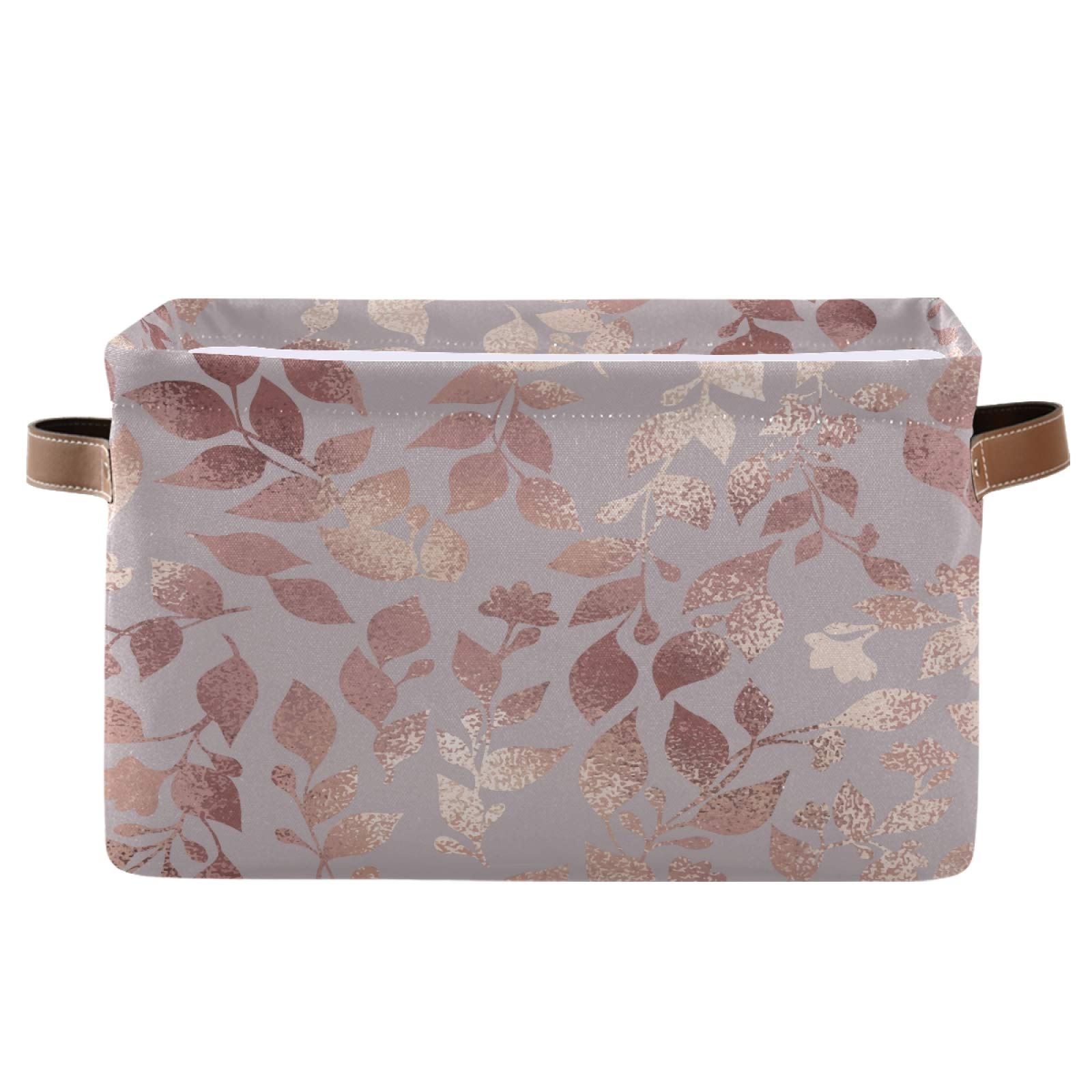 Pink and Rose Gold Collapsible Storage Baskets with PU Handles - Waterproof Nursery Laundry Organizer (2 Pack) - Perfect for Baby Clothes, Toys & Home Organization