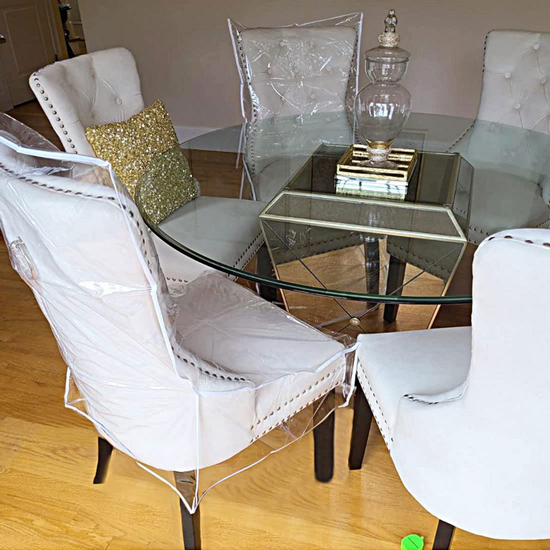 Clear PVC Waterproof Dining Chair Covers with Backrest - 4 Pack Plastic Seat Protectors for Dust, Spills & Pet Protection | Perfect for Kitchen, Restaurant & Outdoor Use