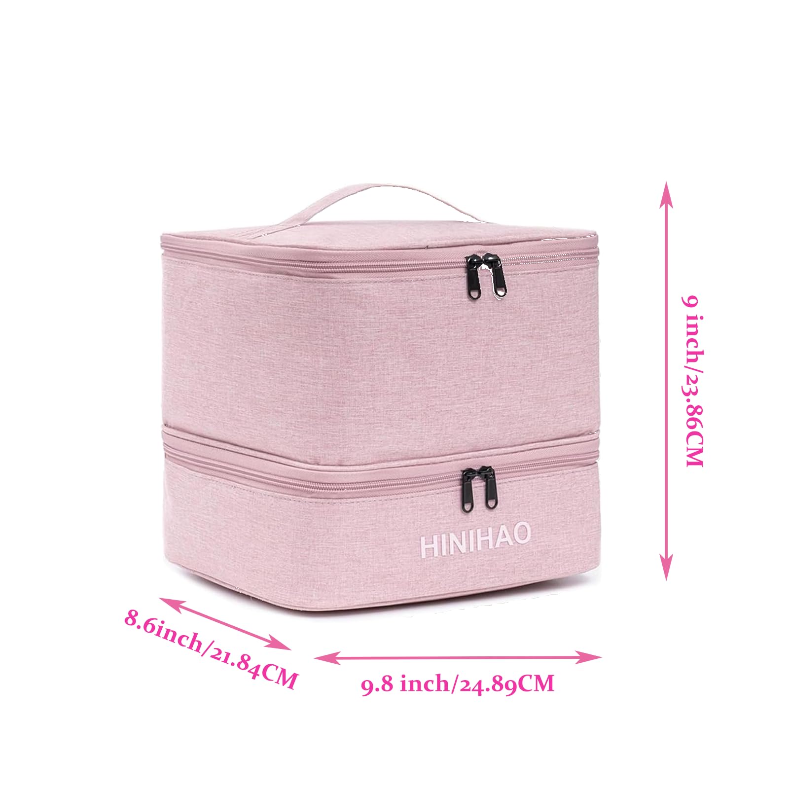 Large Pink Makeup Bag with Handle & Adjustable Dividers - Double Layer Travel Cosmetic Organizer for Brushes & Cosmetics | Perfect for Travel, Home Storage & On-the-Go Touch Ups