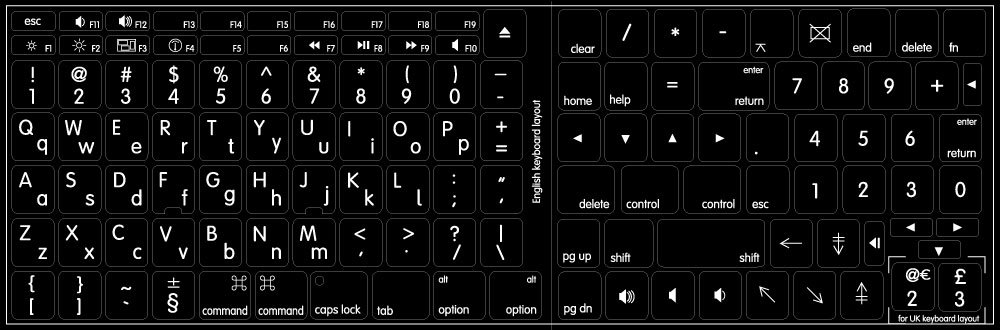 English Alphabet Keyboard Stickers (Upper & Lower Case) - Black Background Non-Transparent - Compatible with Apple MacBook | Perfect for Typing, Coding & Office Work