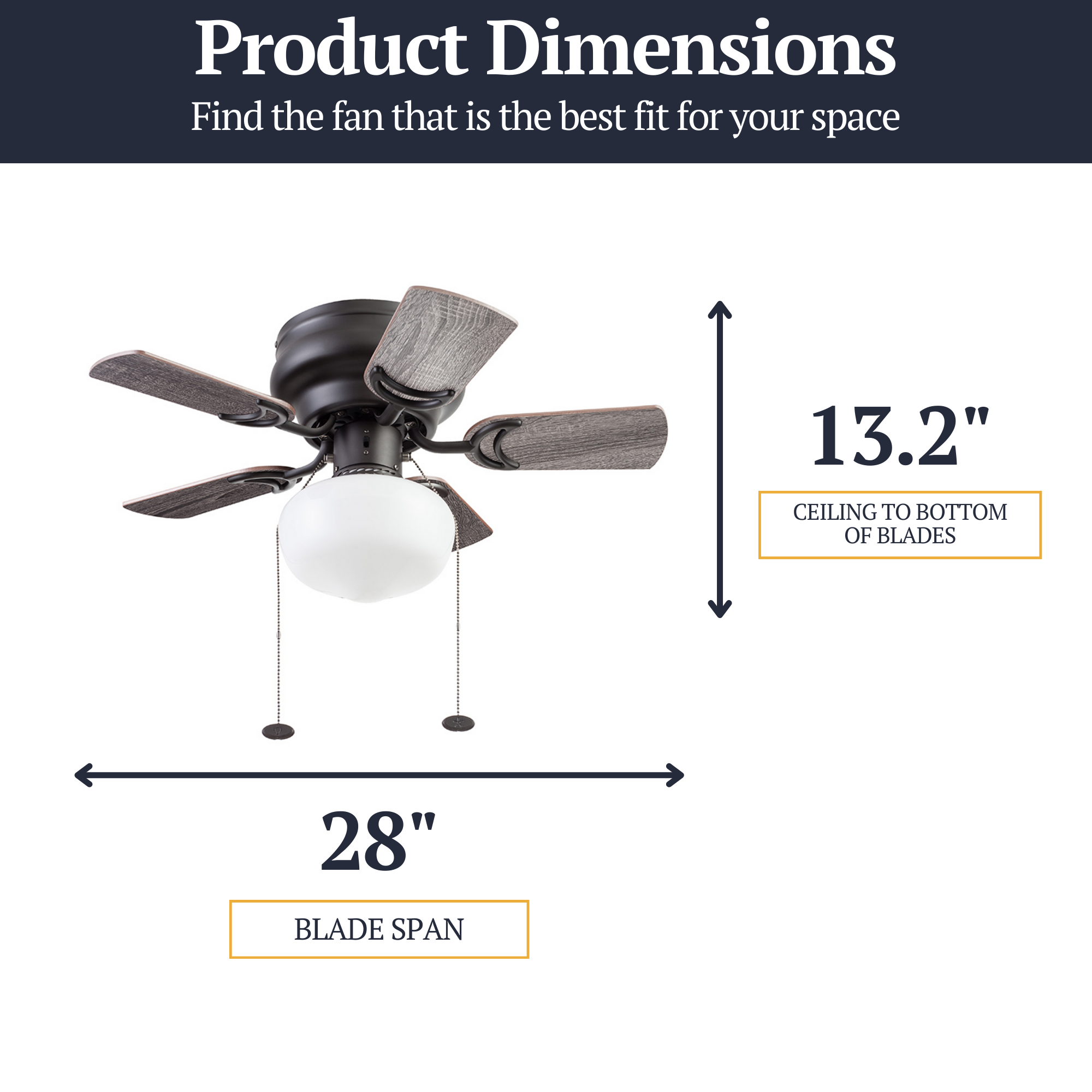 28 Inch Bronze Ceiling Fan with Pull Chain - Hero Series - Perfect for Living Room, Bedroom, and Outdoor Spaces