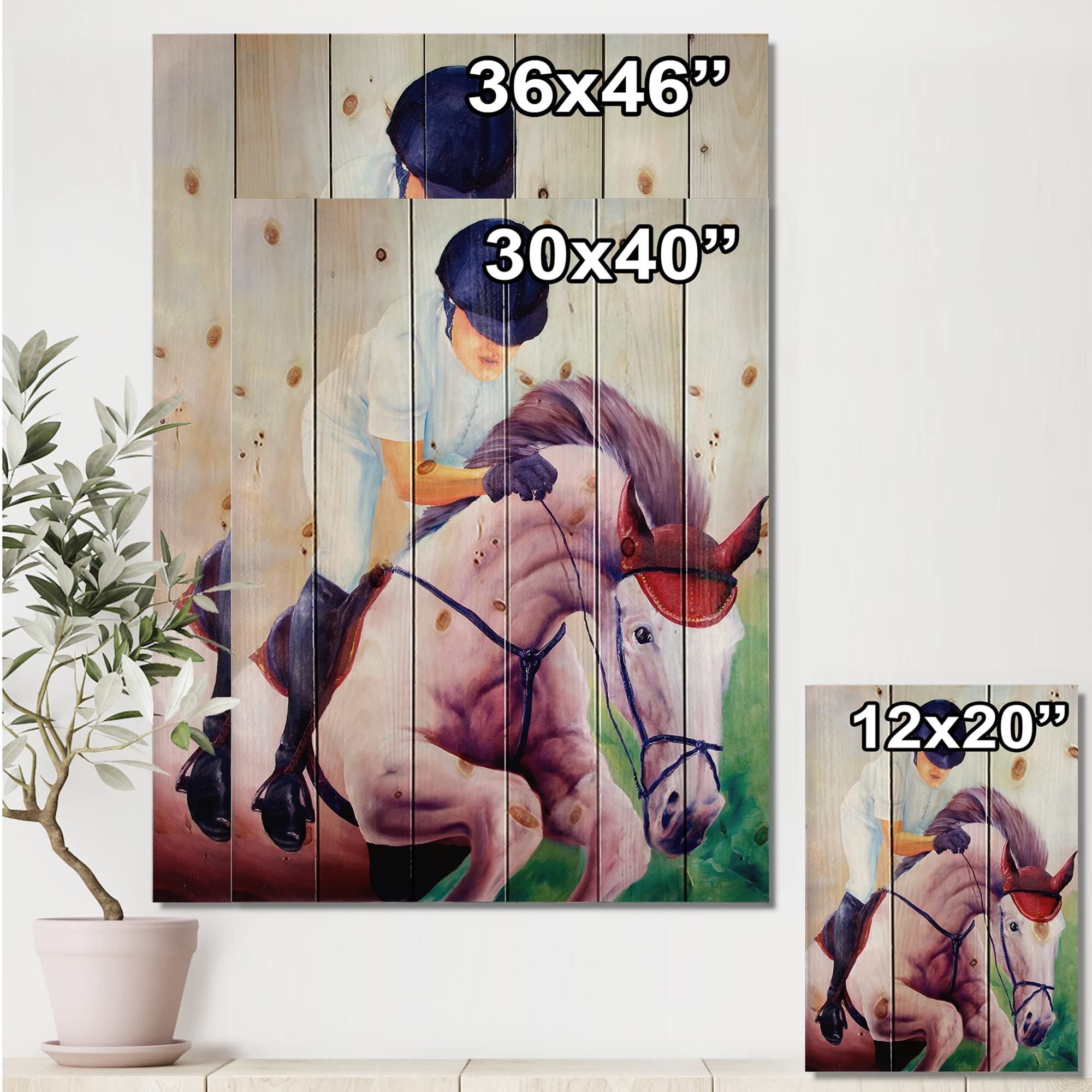 DesignQ Galloping Horse Farmhouse Wood Wall Decor - Pink Wooden Wall Art, Large Animal Wood Panels Printed on Natural Pine - Perfect for Living Room, Bedroom & Country Home Decor