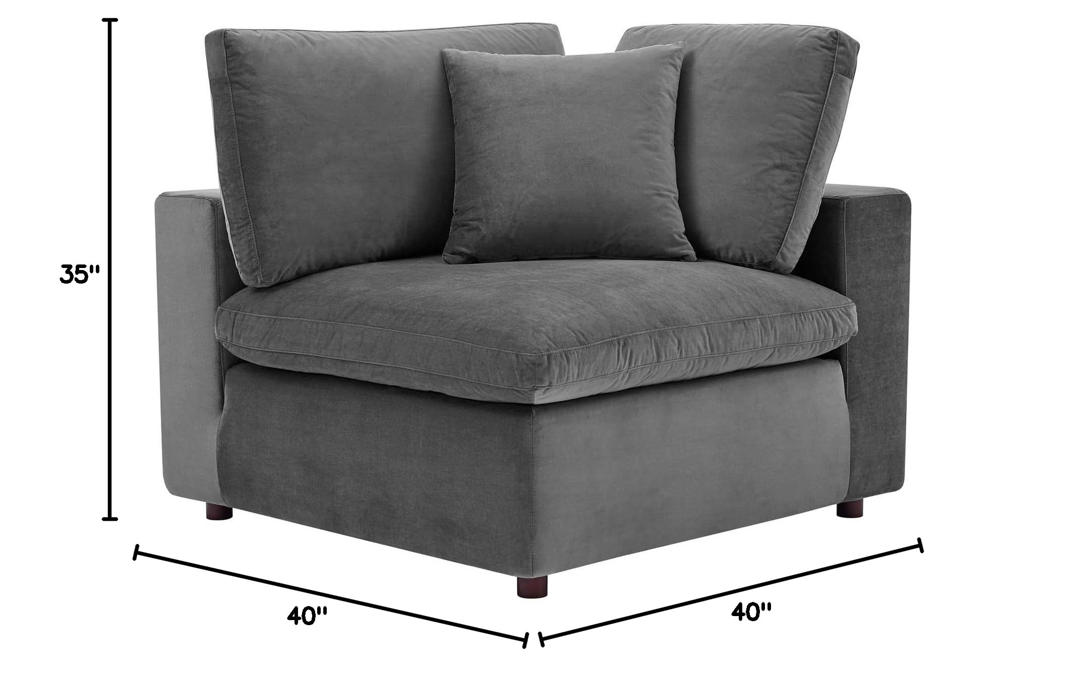 Modway Commix Down-Filled Overstuffed Performance Velvet Sectional Sofa Corner Chair - Luxurious Comfort for Living Room, Lounge & Home Theater