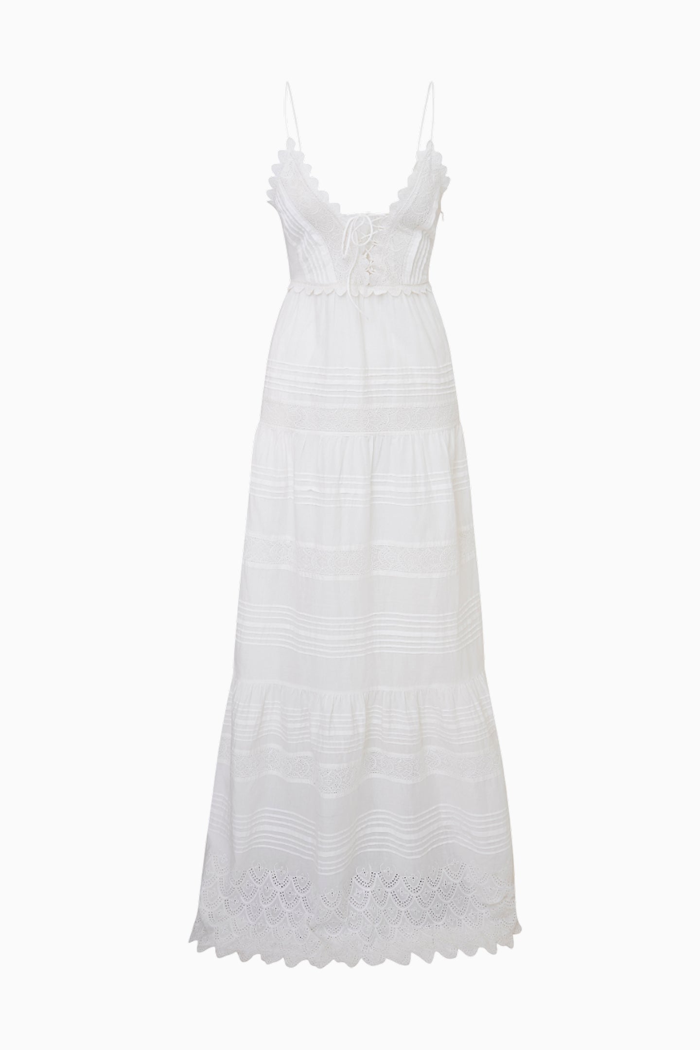 Terria Women's Cotton Scalloped Maxi Dress - Flowy Boho Summer Beach Dress for Vacation, Wedding & Casual Wear