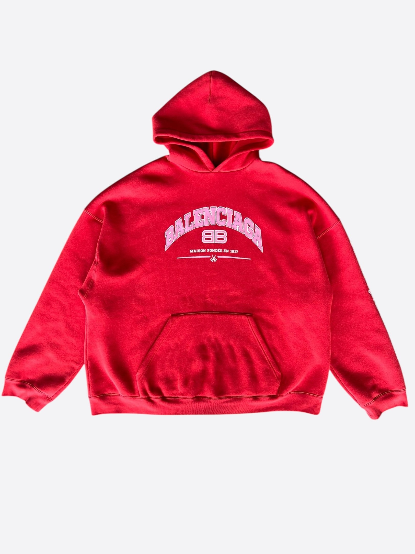 Balenciaga Red & White Maison Logo Hoodie for Men & Women - Stylish Streetwear Pullover for Casual Outfits & Urban Fashion