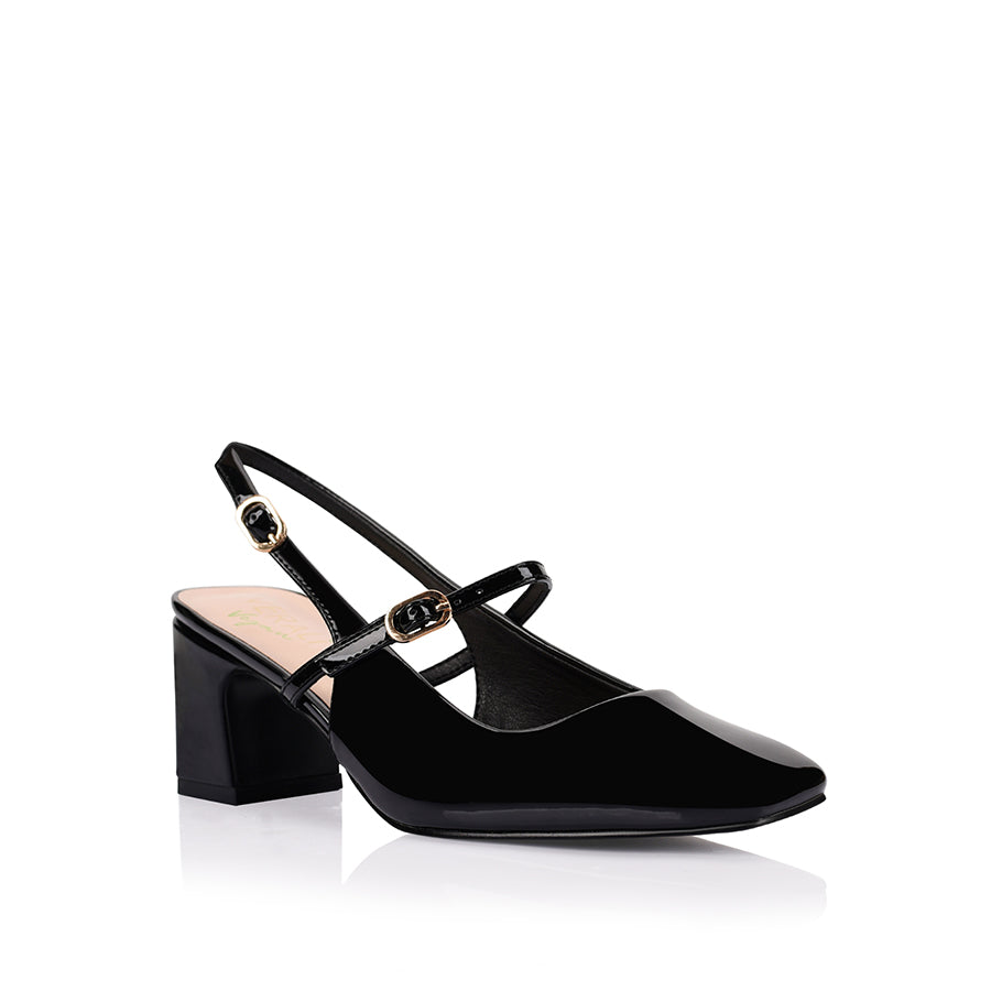 Elegant Lolita Slingback Block Heels - Black Patent Leather Shoes for Women | Perfect for Cosplay, Tea Parties & Vintage Fashion