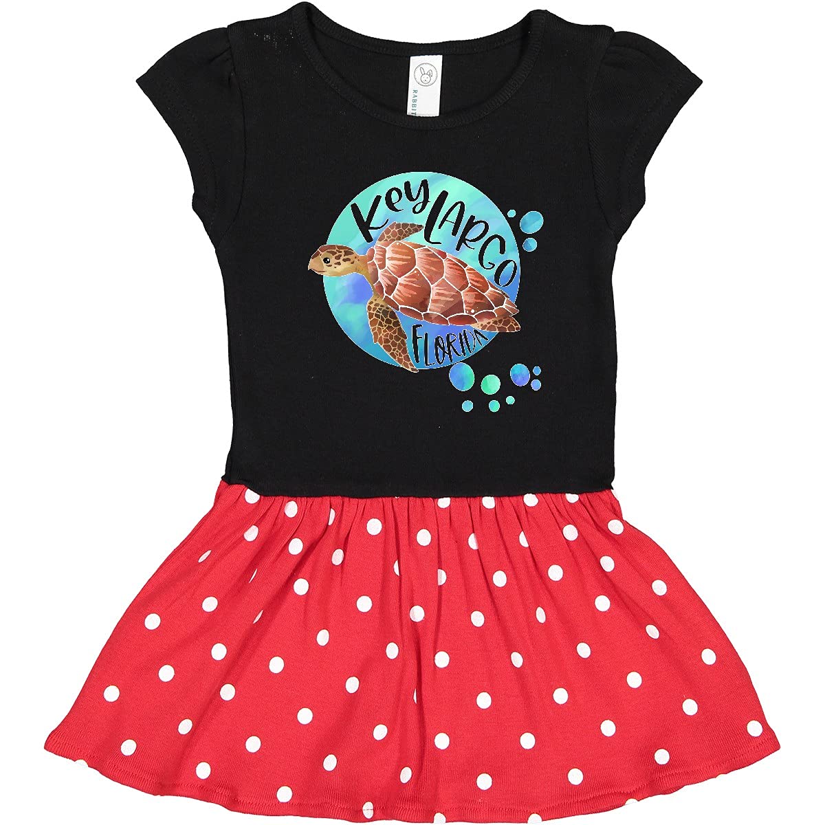 Inktastic Key Largo Florida Swimming Sea Turtle with Bubbles Toddler Dress - Cute Summer Beach Outfit for Girls, Toddler Vacation Wear, Ocean Theme Baby Clothes