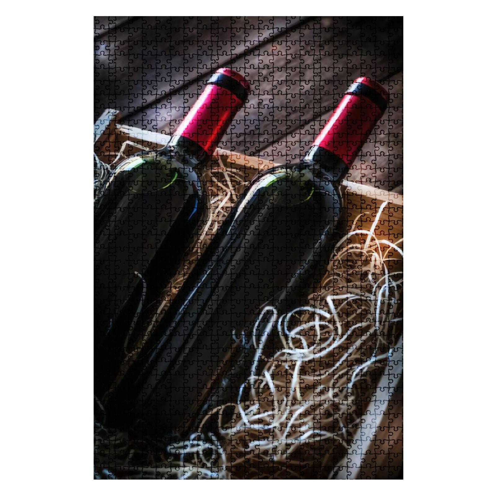 1000-Piece Wooden Jigsaw Puzzle - Wine Bottles Design in Elegant Wooden Box | Challenging Adult & Kids Board Game | DIY Educational Toy & Home Decor Gift | Perfect for Family Game Nights & Rustic Home Decor