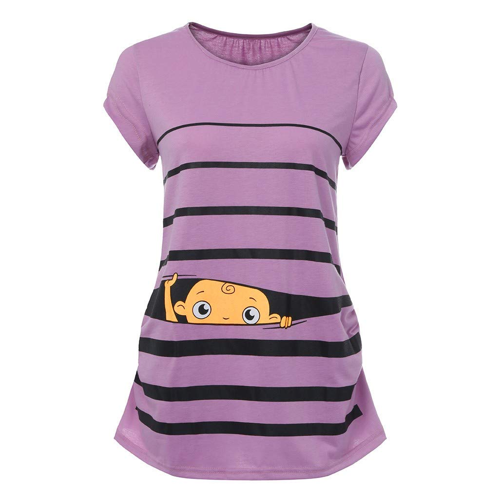 Funny Maternity T-Shirt - Cute Baby Print & Striped Short Sleeve Top for Pregnant Women | Perfect for Pregnancy Announcements, Baby Showers & Casual Wear