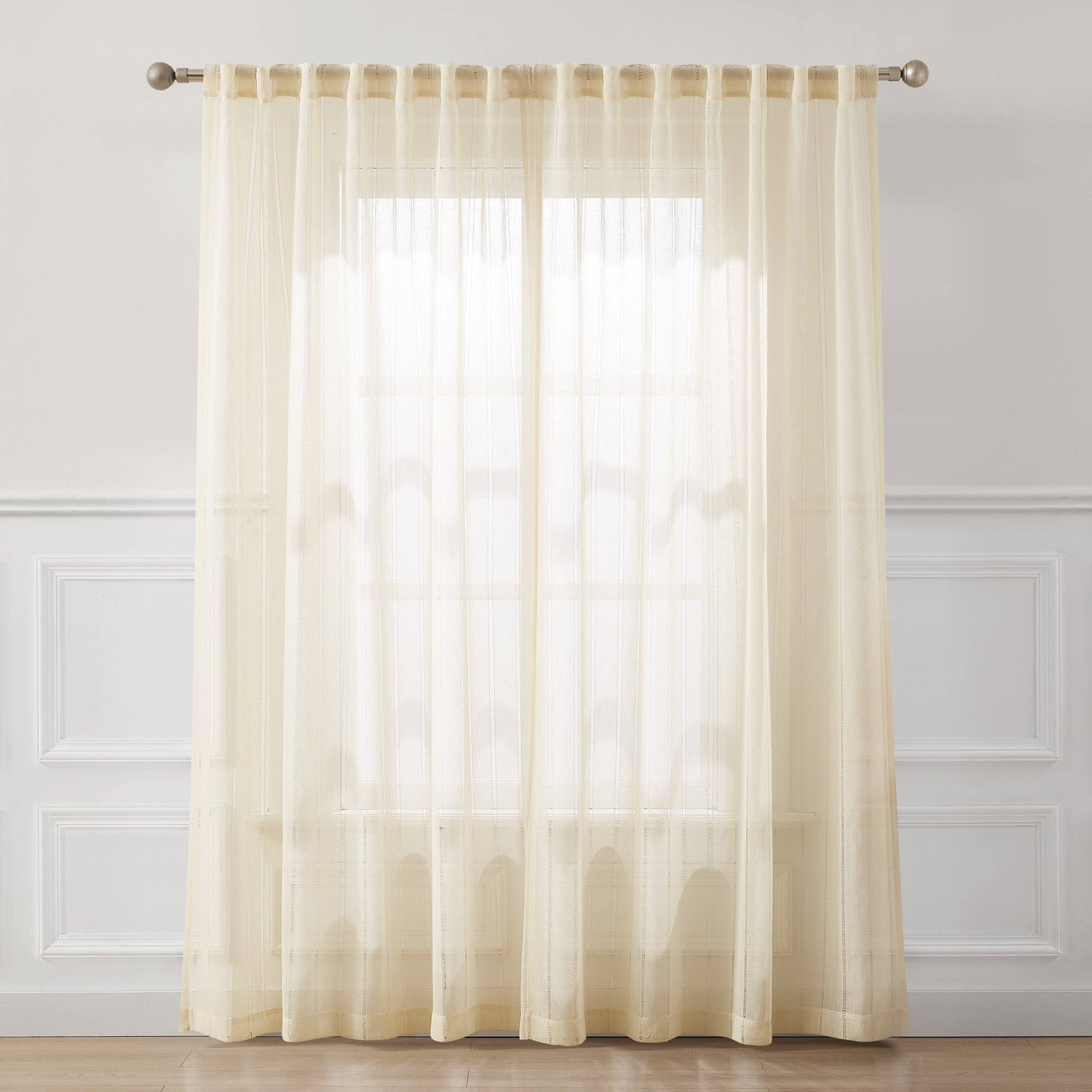 Calia Textured Stripe Sheer Window Curtain Panels - Light Filtering Privacy Drapes for Living Room & Bedroom
