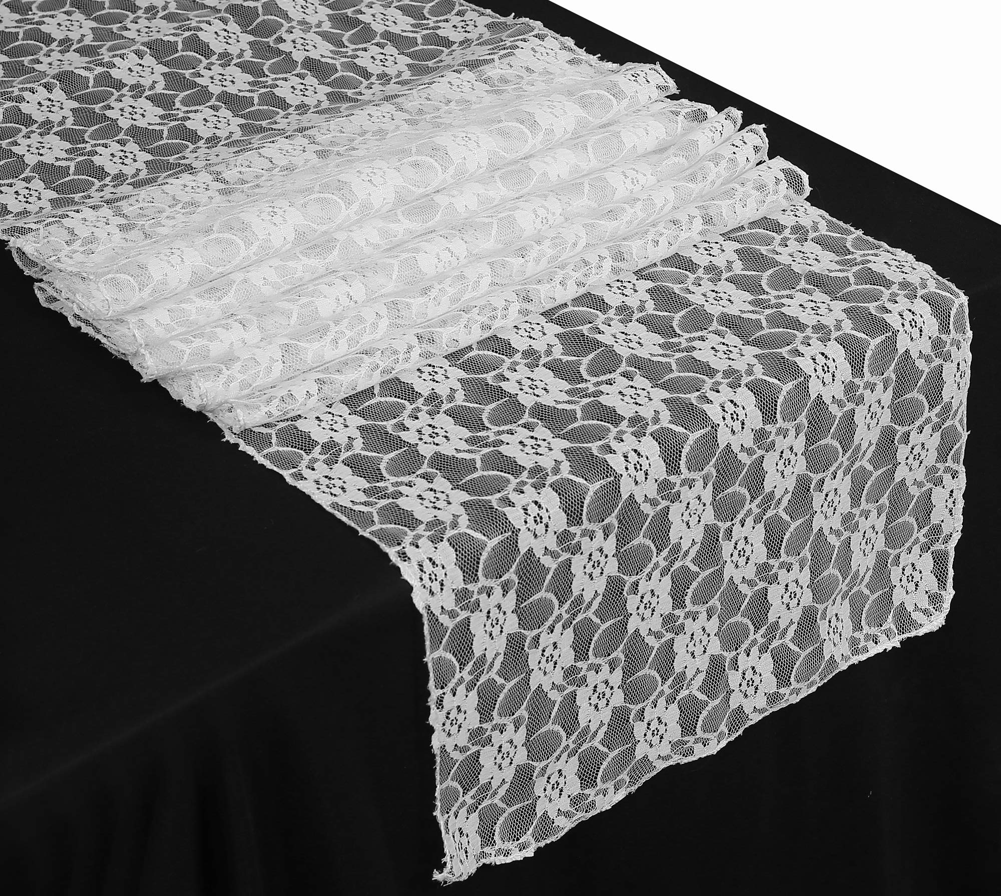 15 Pack Floral Lace Table Runners - 12x108 Inch White Linen Centerpiece Cloth for Wedding, Thanksgiving, Christmas Party Decor - Elegant Dining Table Decorations for Home, Advent & Holiday Celebrations