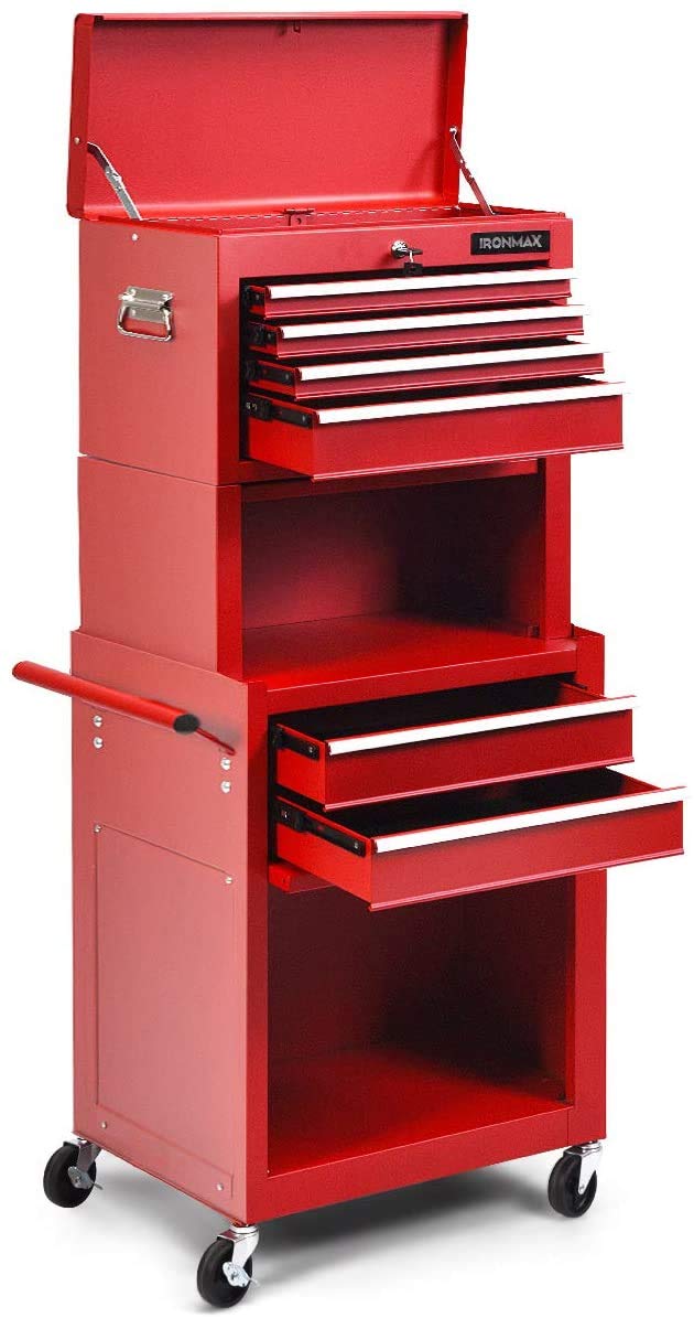 ARLIME 6-Drawer Rolling Tool Chest with Sliding Drawers, Detachable Top Box & Locking System - Heavy Duty Tool Storage Cabinet with Removable Organizer for Garage, Workshop & Warehouse (Red) - Perfect for Mechanics, DIY Enthusiasts & Professional Contractors