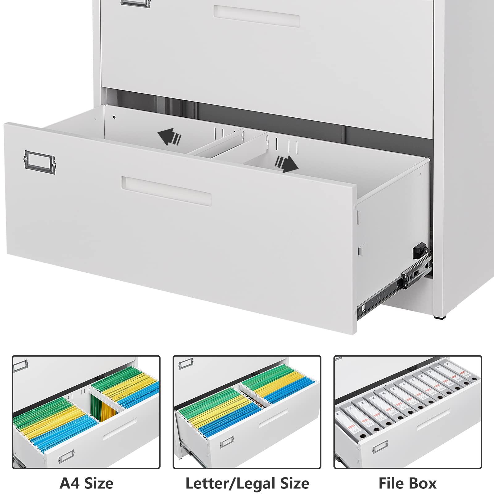 3-Drawer Locking Metal File Cabinet for Office - Legal/Letter/A4 Document Storage with Hanging Folders - White - Perfect for Home Office, Business, School & Organization Filing Needs