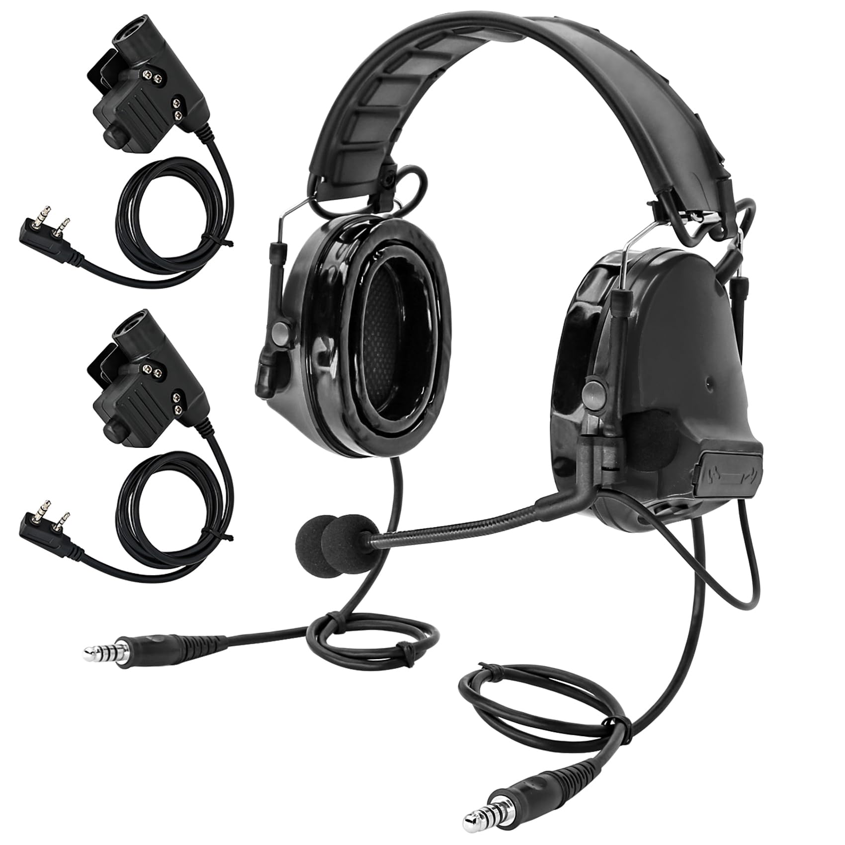 HEARFALCOM Dual Communication COMTA III Tactical Headset with PTT Adapters - U94 PTT Compatible with Baofeng UV-5R & UV-82 Walkie Talkies - Ideal for Airsoft, Hunting, Shooting Range & Hearing Protection (Black) - Perfect for Military Training, Outdoor Adventures & Security Operations