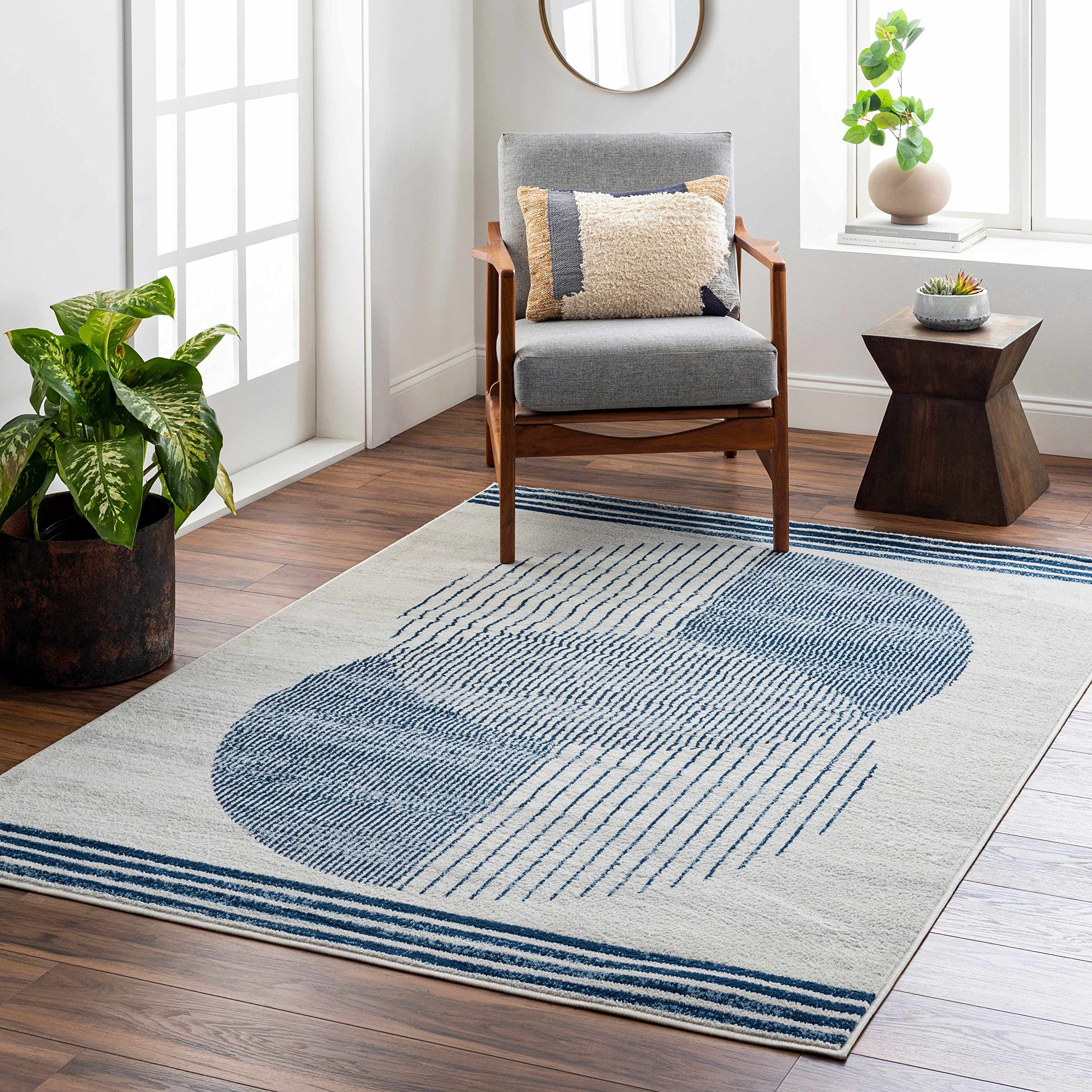 Hauteloom Usra Modern Area Rug 2' x 3' - Blue, Gray & Silver - Soft Non-Slip Living Room & Bedroom Rug for Home Decor - Perfect for Cozy Spaces, Dorm Rooms & Office