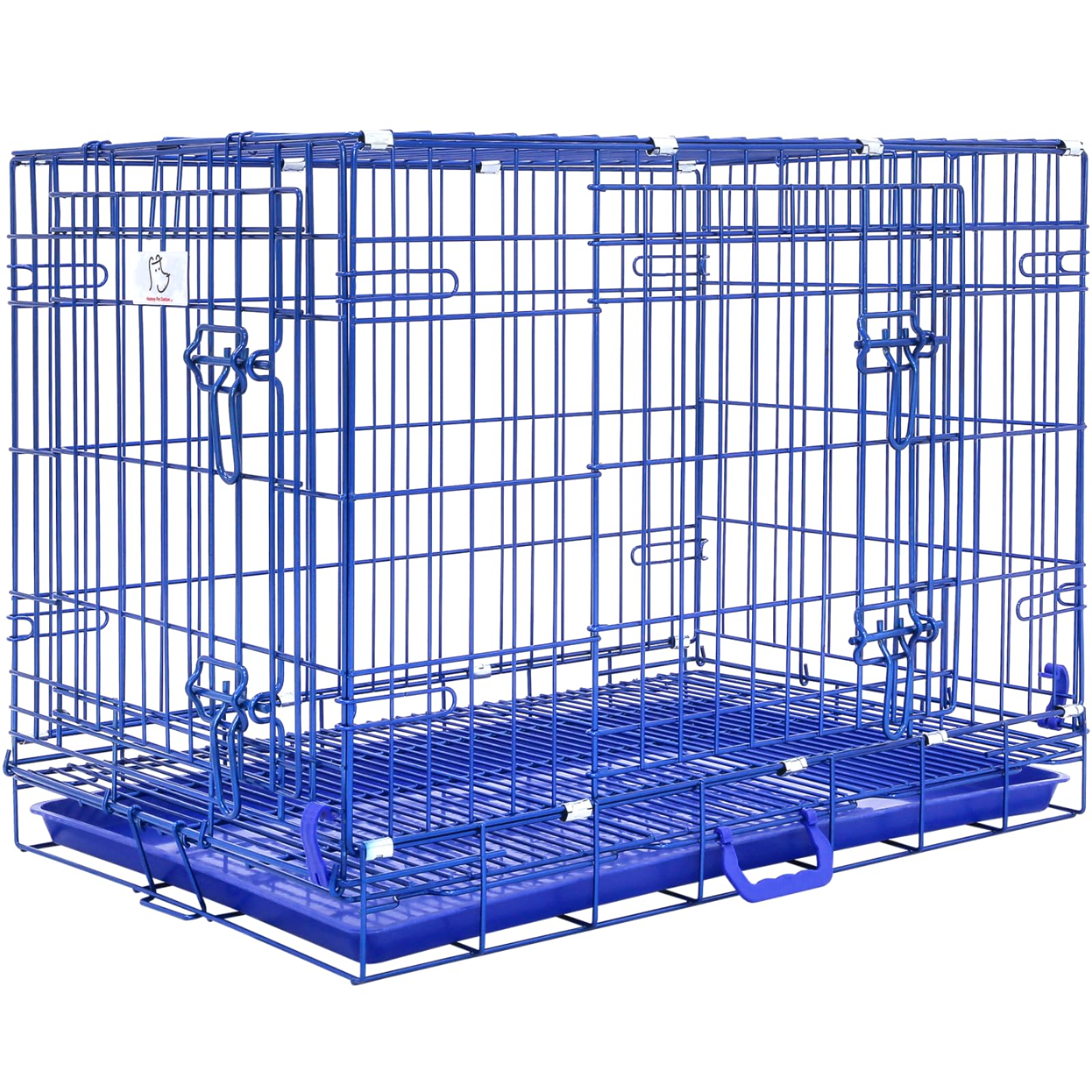 30 Inch Blue Collapsible Dog Crate for Small to Medium Dogs - Indoor Pet Kennel with Nano-Coated Metal Wire, Removable Tray & Floor Grid, Double Doors with Dual Locks, Portable Handle - Perfect for Home, Travel & Training