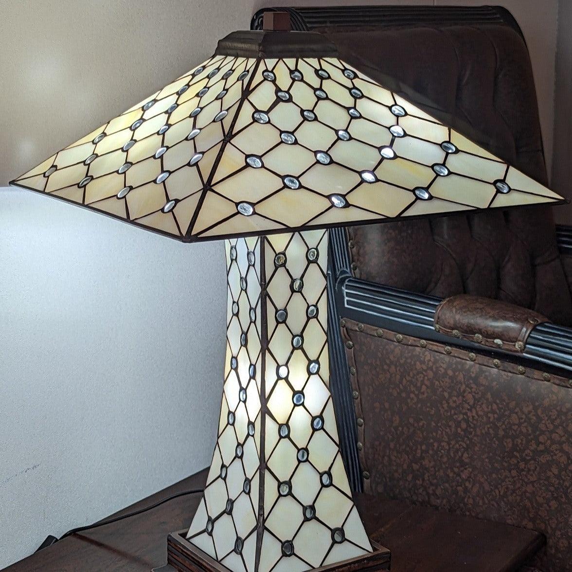 Stunning Jewelled Pyramid Tiffany Lamp - Elegant Stained Glass Table Light for Home & Office Decor - Perfect for Living Room, Bedroom, or Study