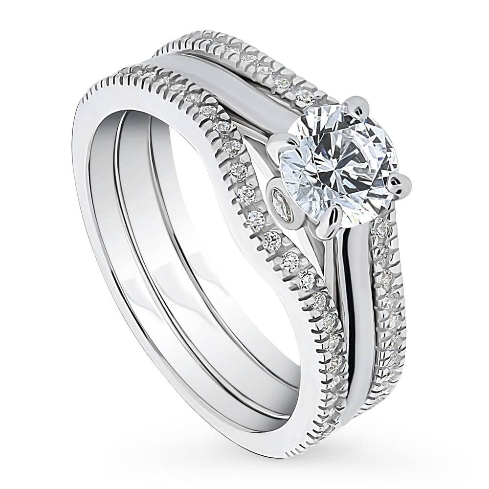 BERRICLE Sterling Silver Solitaire Wedding & Engagement Ring Set for Women - 0.8 Carat Round Cut Cubic Zirconia CZ Wishbone Design, Rhodium Plated, Size 4-10 | Perfect for Proposals, Anniversaries & Special Occasions