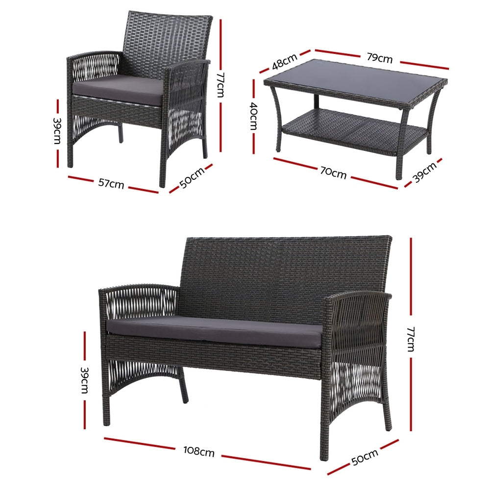 4-Piece Outdoor Wicker Sofa Set with Harp Chairs and Table - Grey Patio Garden Furniture for Backyard, Poolside & Terrace Relaxation