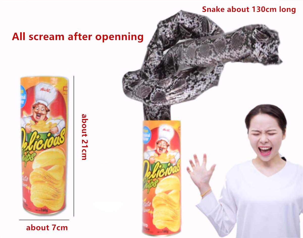 Funny Prank Toy - Scary Jumping Spring Snake in Potato Chip Can for April Fools & Halloween - Hilarious Trick Gag Gift for Parties & Pranks - Great for Office Jokes, Halloween Decor & Surprise Gifts