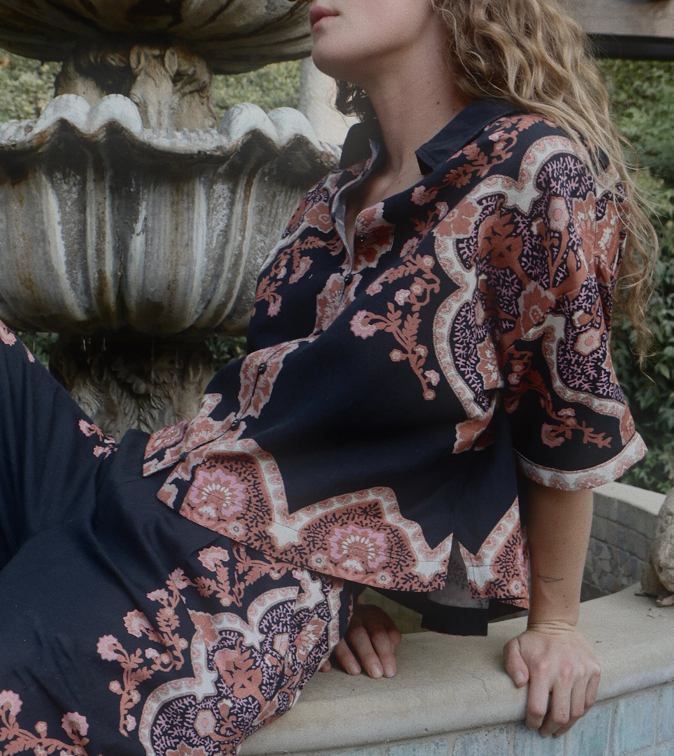 Jeni Blouse Women's Fashion Top | Dark Lagos Print Long Sleeve Blouse for Work, Office, and Casual Wear