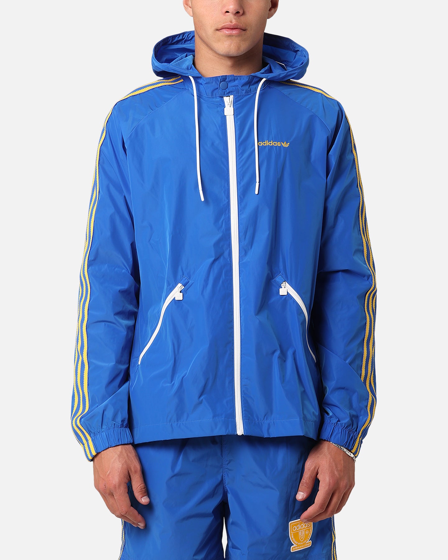 Adidas Windbreaker Jacket for Men & Women - Lightweight Water-Resistant Running Jacket with Hood - Perfect for Outdoor Sports, Jogging & Hiking - Blue