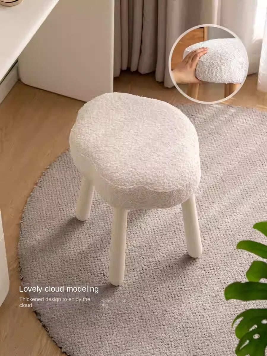 Solid Wood Makeup Stool - Beech & Birch with Lamb Velvet Upholstery | Cloud-Shaped Seat for Vanity, Dressing Room & Bedroom Decor