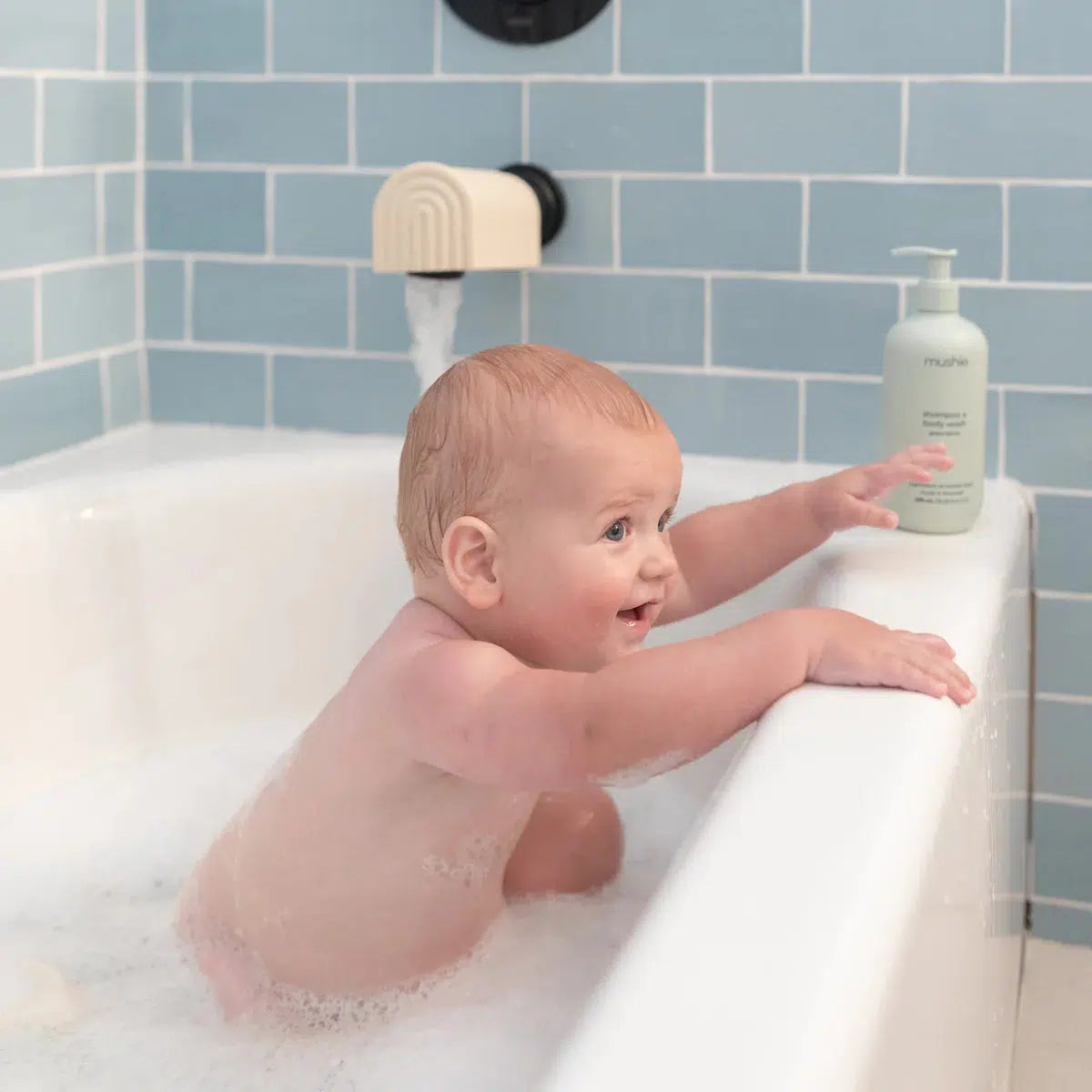 Mushie Spout Cover - Shifting Sands Design | Baby Bath Safety Accessory for Sink & Bathtub | Soft Silicone Spout Protector for Toddlers & Kids