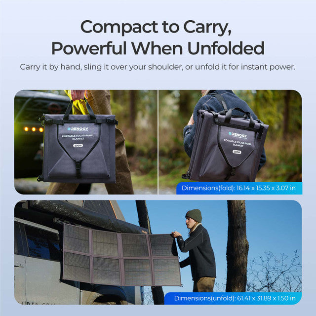 Renogy 200W Portable Solar Panel Charger - Foldable Solar Blanket for Camping, RV, Off-Grid Power & Emergency Use