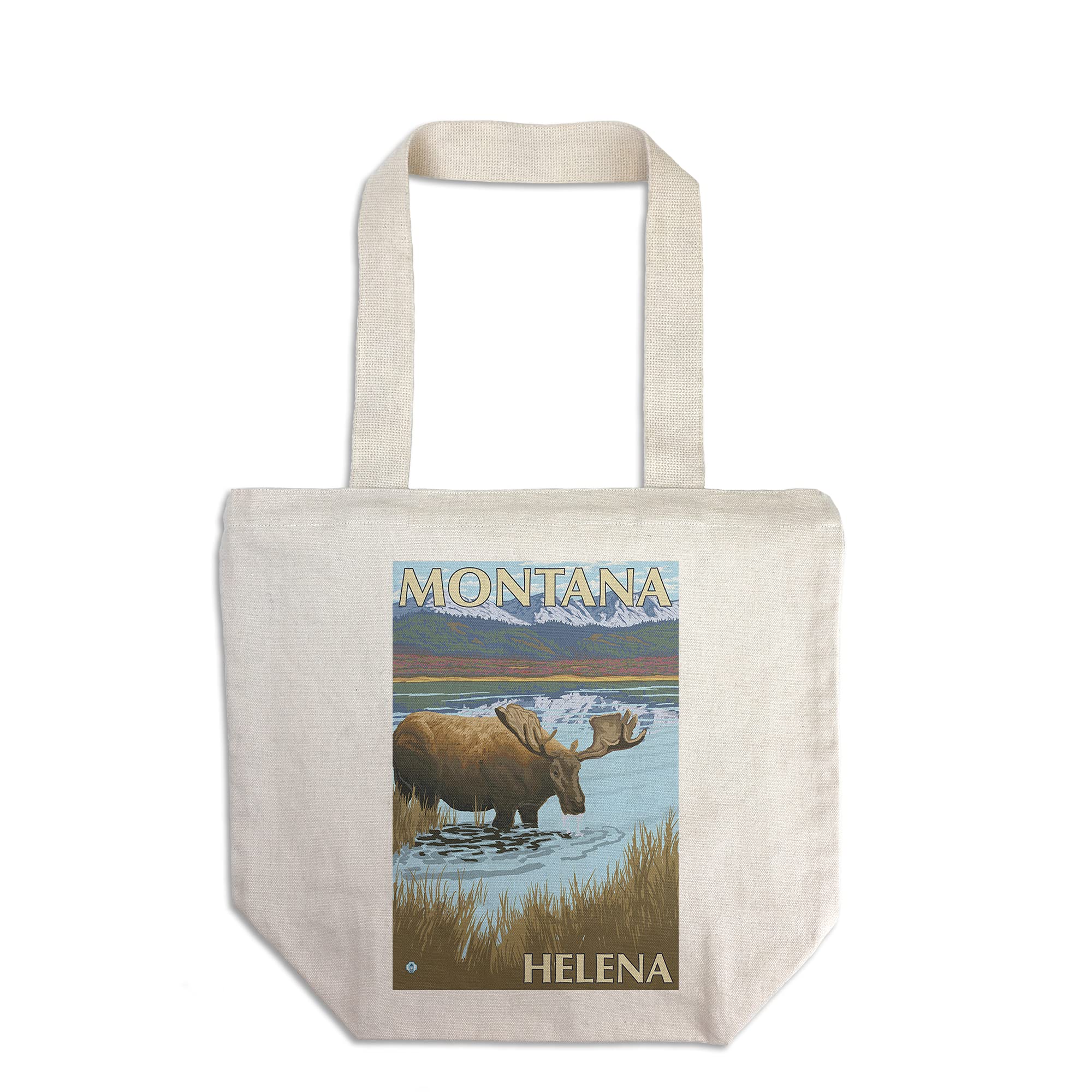 Lantern Press Helena Montana Moose Drinking - 100% Cotton Canvas Reusable Tote Bag for Grocery Shopping, Beach Trips & Everyday Use