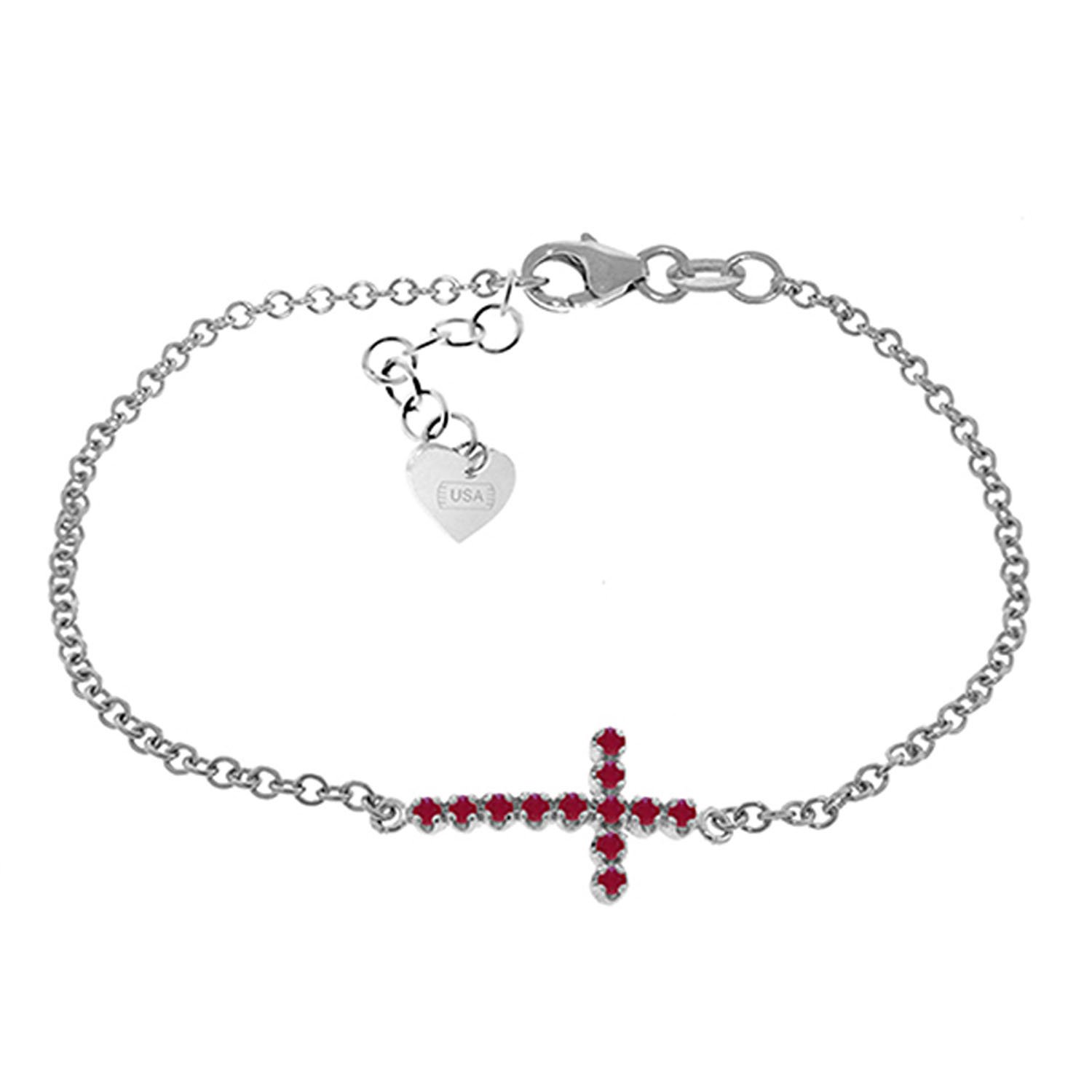 14K Solid White Gold Cross Bracelet with 0.3 ct Ruby - Galaxy Gold GG Collection | Elegant Jewelry for Women, Perfect for Gifts, Weddings & Special Occasions