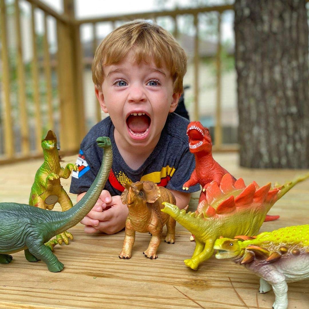 Tepsmigo 6-Pack Jumbo Soft Dinosaur Toys for Kids Ages 3-7 - T-Rex, Velociraptor & Triceratops Plush Jurassic Dinosaur Set | Perfect for Playtime, Learning & Nursery Decor