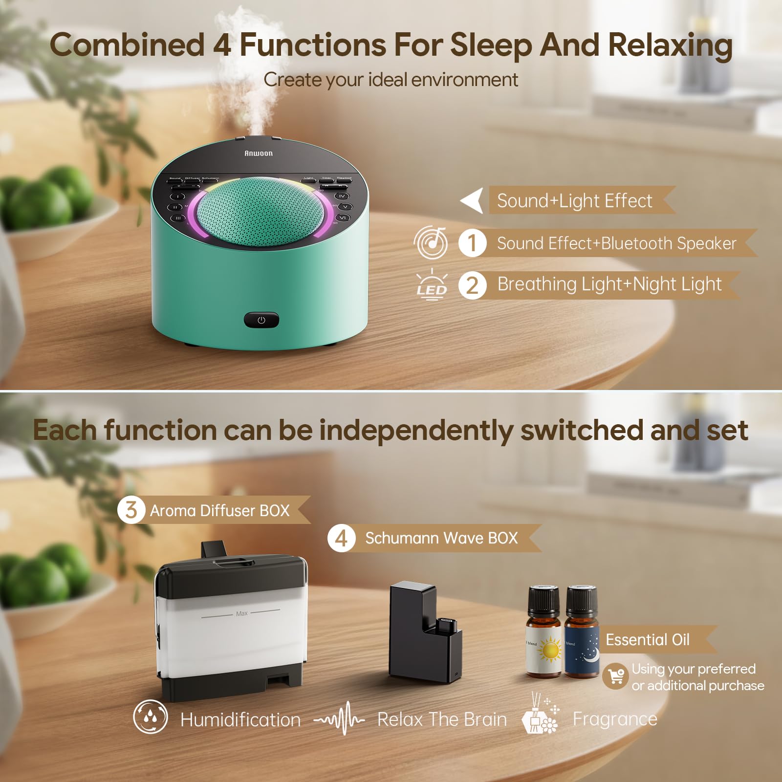 4-in-1 White Noise Sound Machine with Aromatherapy Diffuser - Schumann Wave Generator, Night Light & Sleep Therapy for Adults, Kids & Babies - Perfect for Bedroom, Nursery, Office & Home Relaxation