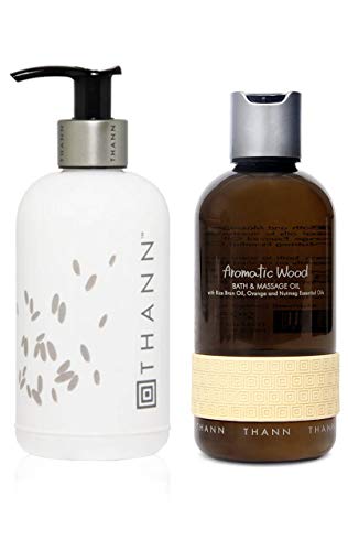 THANN Jasmine Blossom Body Milk & Aromatic Wood Massage Oil Gift Set | Luxurious Moisturizing & Relaxing Spa Treatment for Women | Perfect for Self-Care, Romantic Gifts & Home Spa Days