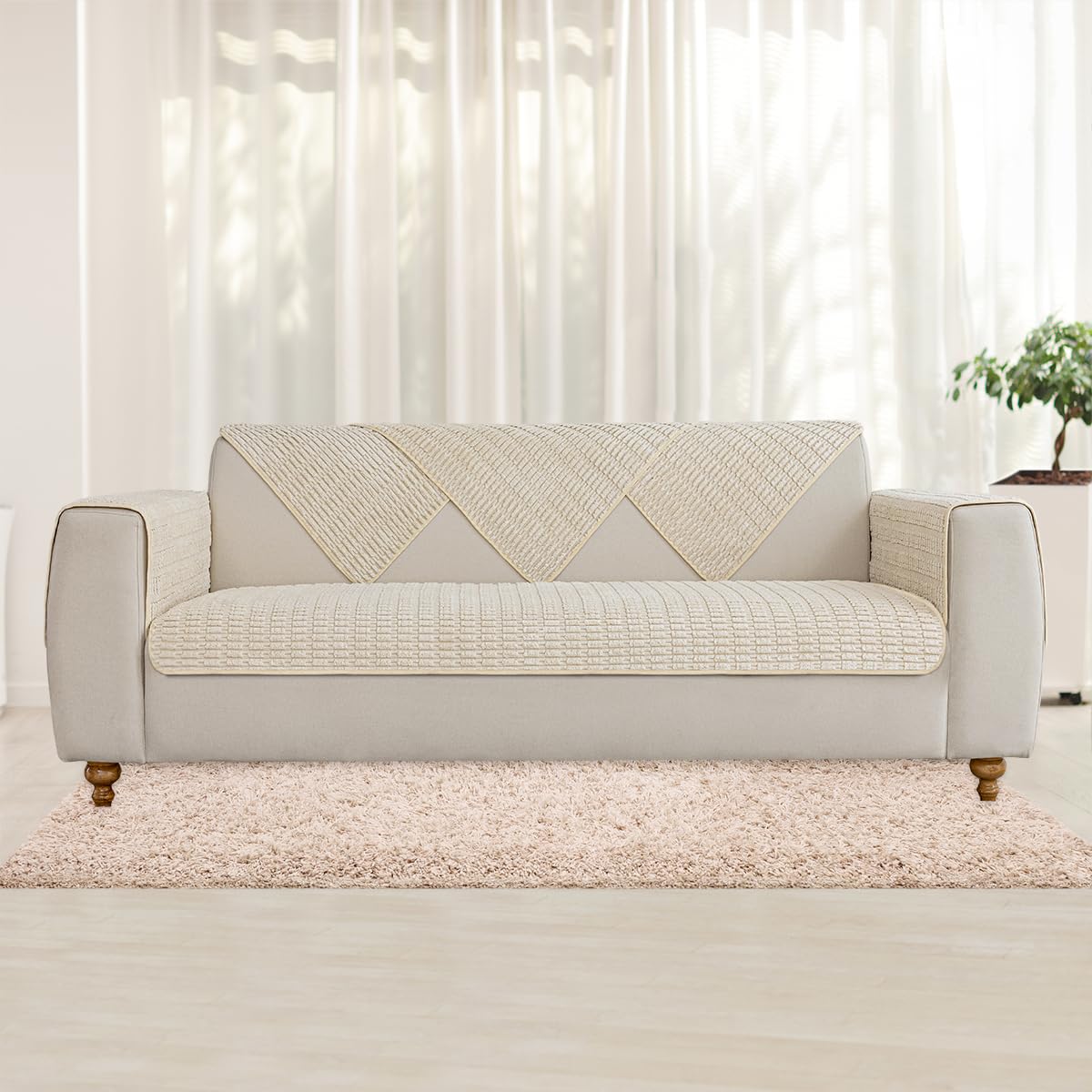 Non-Slip Sofa Arm Covers - 30x30 Inch Cream White Furniture Protector for Couches & Chairs | Perfect for Pets, Kids & Home Decor Protection