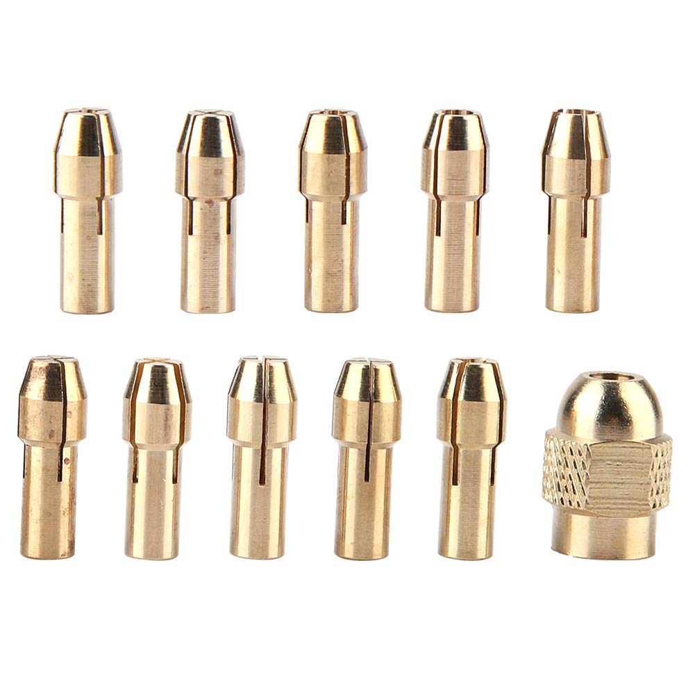 11-Piece 4-Jaw Copper Drill Chuck Collet Set for Mini Electric Grinder & Rotary Tools (0.5-3.2mm) - Precision Accessories for Woodworking, Metalworking & DIY Projects