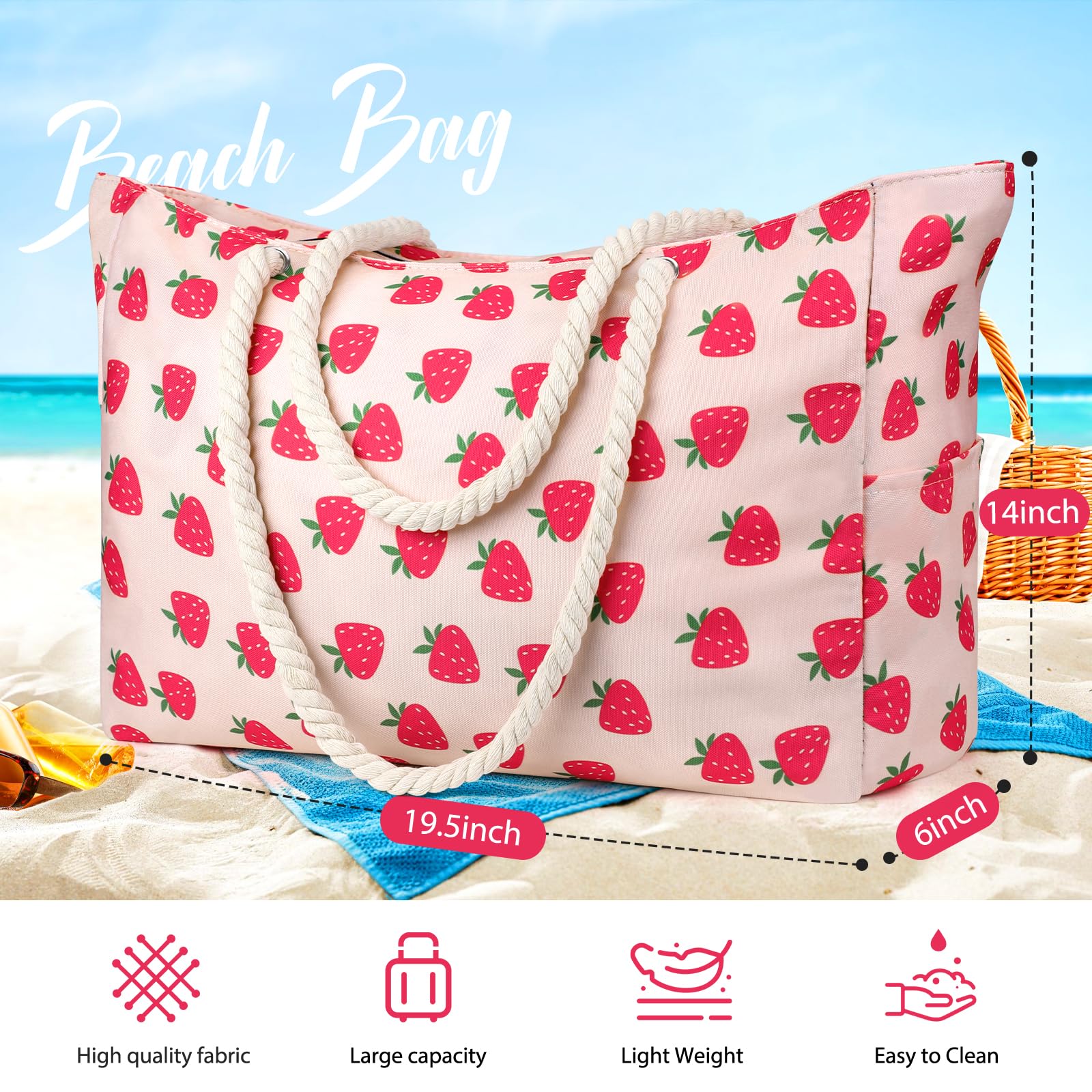 KPX Large Waterproof Beach Bag with Zipper - Oversized Swim Tote for Women, Gym Bag for Travel, Pool & Beach Essentials - Perfect for Vacation, Yoga & Summer Outings