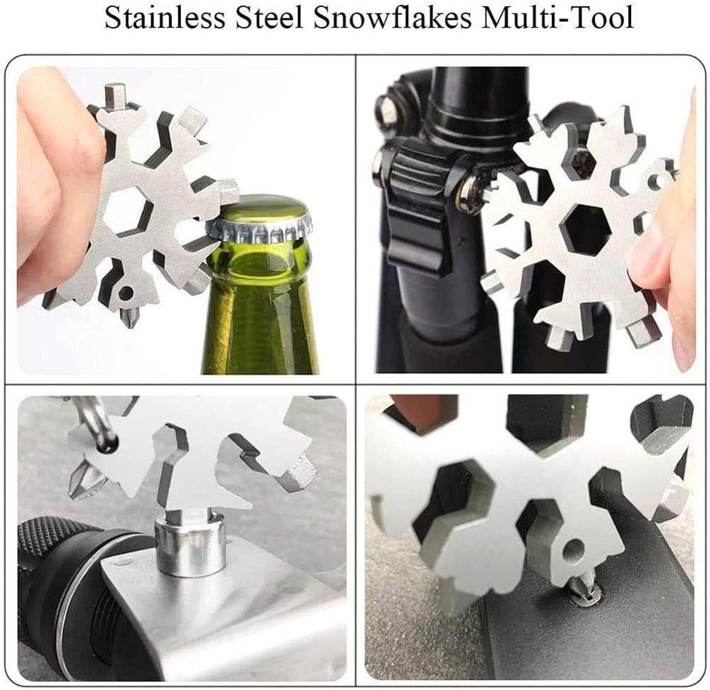 19-in-1 Snowflake Multi-Tool Screwdriver Set - Stainless Steel Compact Wrench Kit with Bottle Opener, Flat & Phillips Screwdrivers, Keychain Gadget - Perfect for Camping, Hiking, DIY Repairs & Christmas Gifts (Multi-color)
