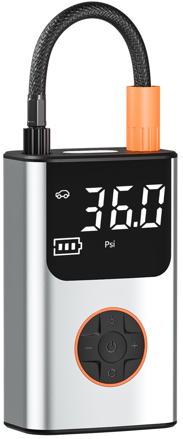 Portable Air Compressor for Car Tires - 150PSI Digital Tire Inflator with Pressure Gauge & Auto Shut-Off | Bike Pump for Bicycle, Motorcycle, Compact Car & Sports Balls | Perfect for Road Trips, Emergency Flat Tire Repair & Home Garage Use (Silver)