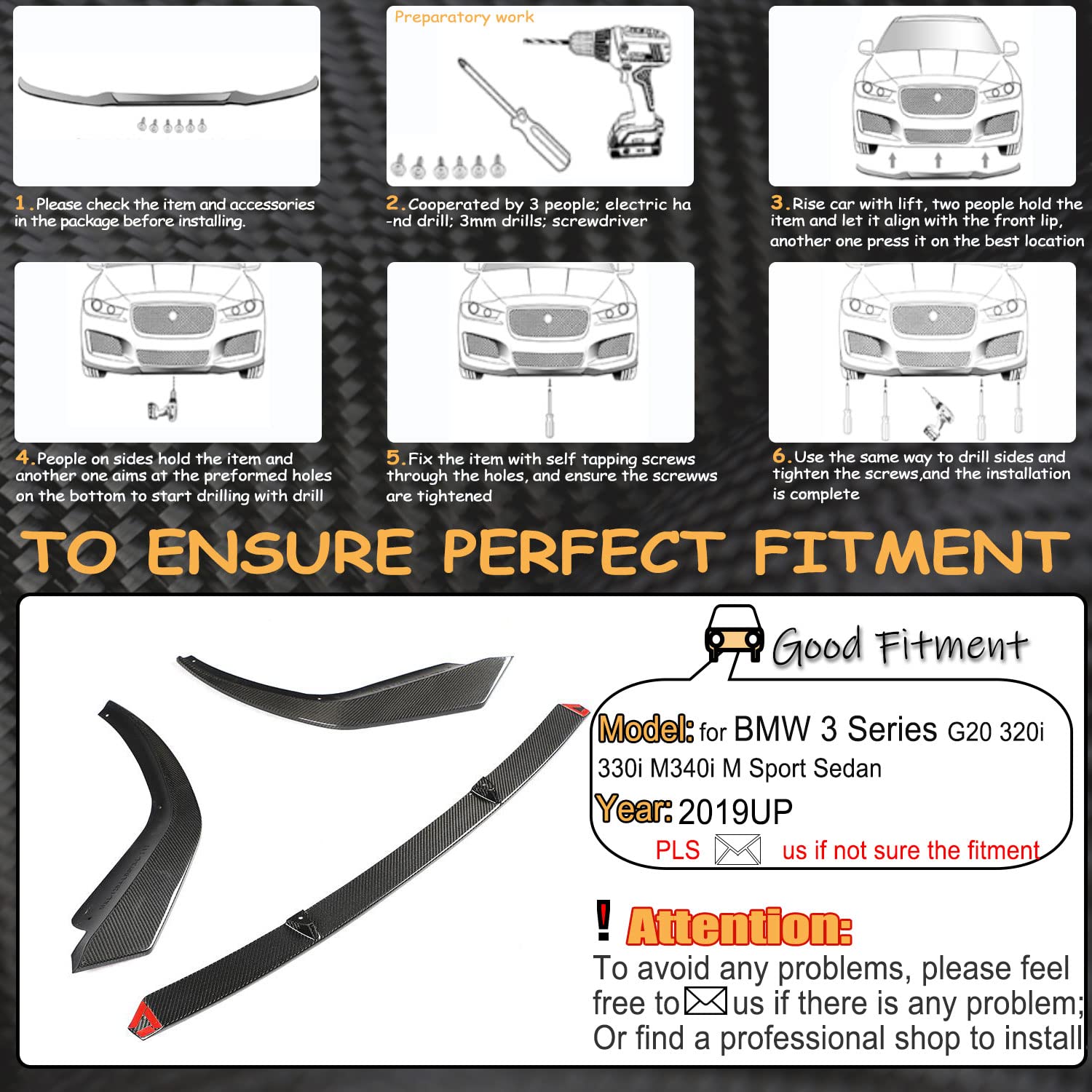MCARCAR G20 Carbon Fiber Front Lip Spoiler for BMW 3 Series G20 M Sport Sedan (2019-2022) 320i 330i M340i - M Tech Style Front Bumper Lip Chin Splitter & Protector - Factory Direct (Carbon Fiber) - Perfect for Street Racing & Car Shows